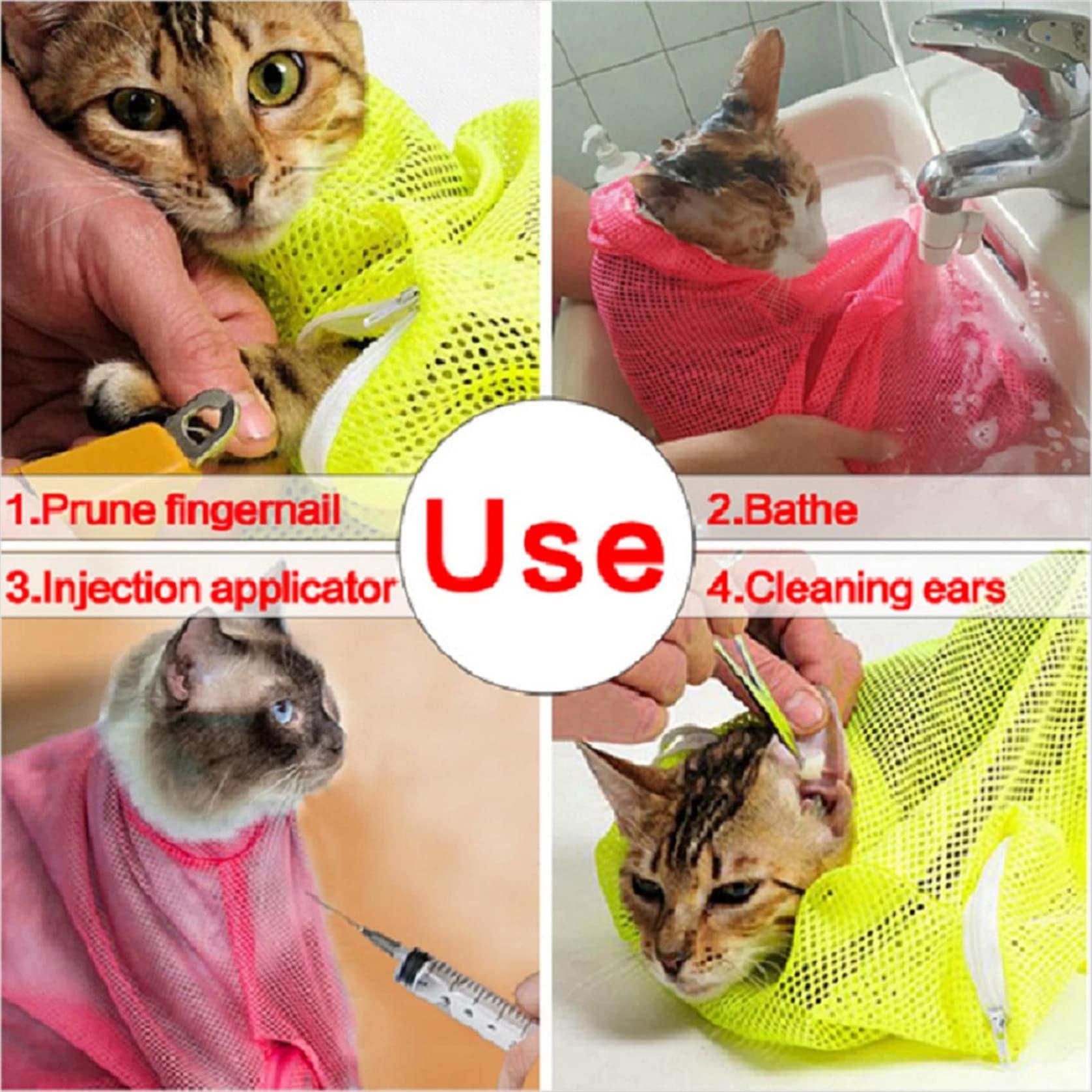 Cat Bathing Bag - Adjustable Shower Net for Bathing, Nail Trimming & Pet Care | Anti-Scratch & Bite Proof Restraint Bag for Safe Grooming & Vet Visits | Perfect for Home Bathing, Pet Salon & Veterinary Exams