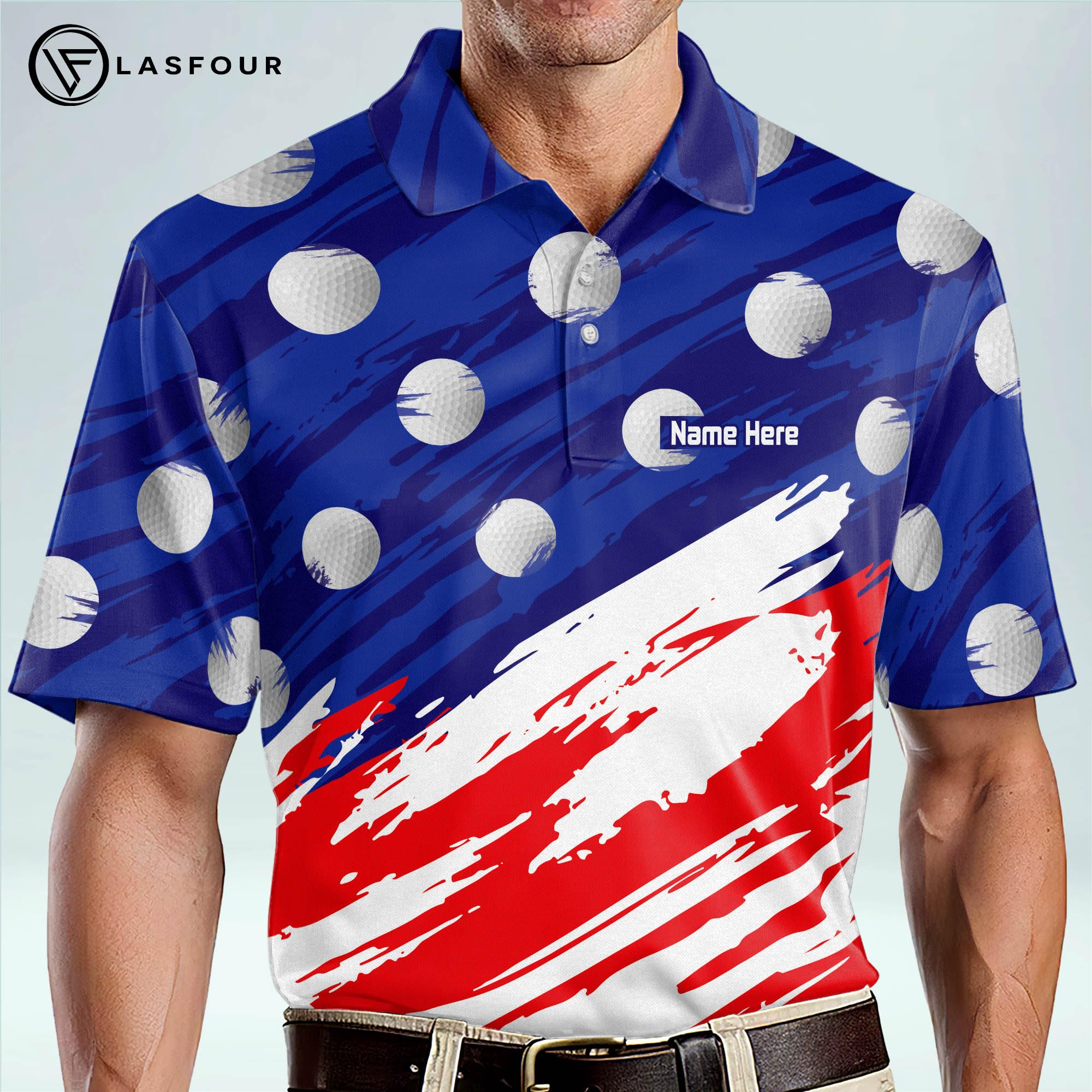 LASFOUR Personalized Patriotic Golf Polo Shirt for Men - American Flag Design, Moisture-Wicking Dry Fit Short Sleeve Performance Polo - Perfect for Golf Tournaments, 4th of July Celebrations & Patriotic Events