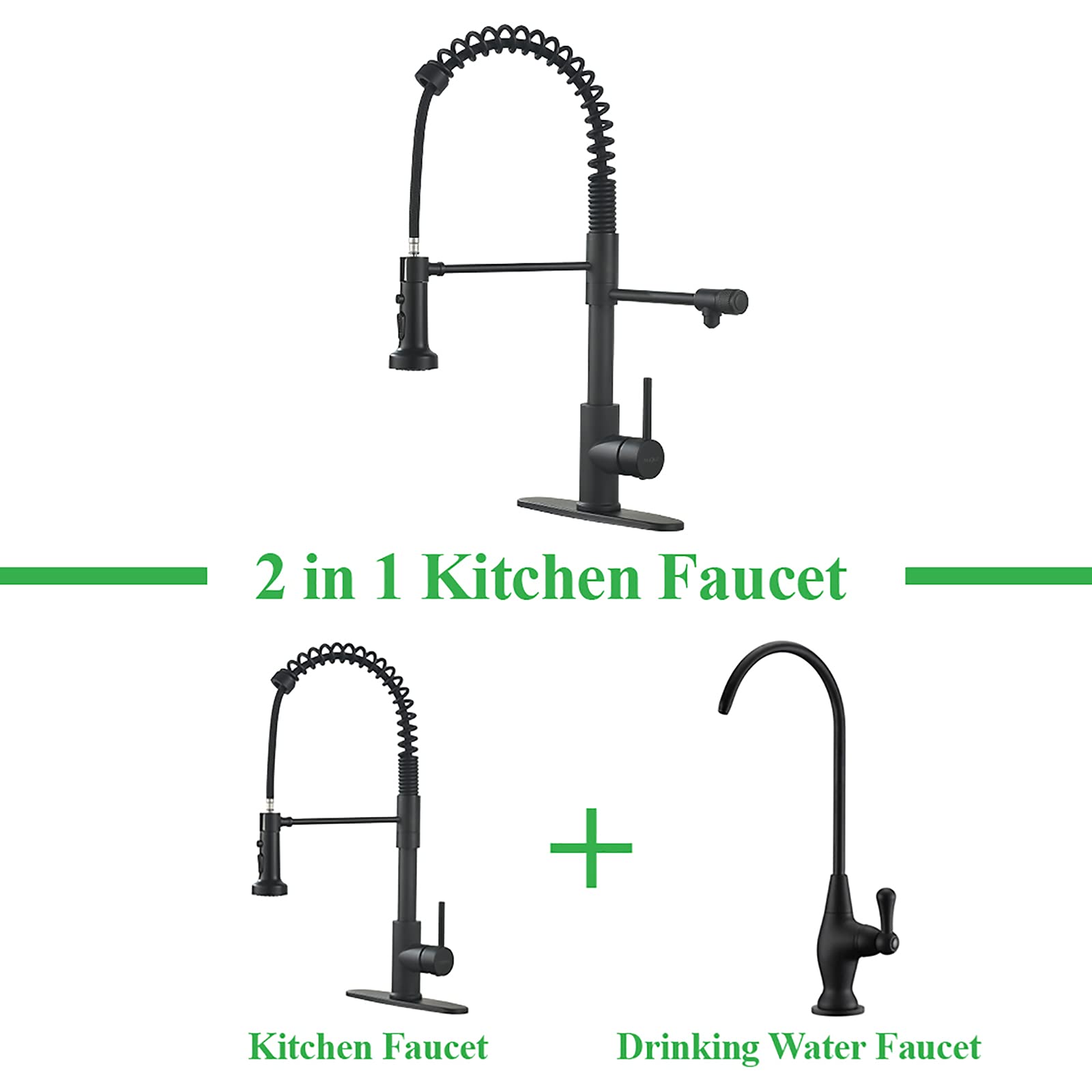 Premium Matte Black Stainless Steel Pull-Down Kitchen Faucet with Water Filtration - High Arc Bar Sink Faucet for Modern Home & Commercial Use (Model PB1030) - Perfect for Drinking Water, Cooking, and Dishwashing