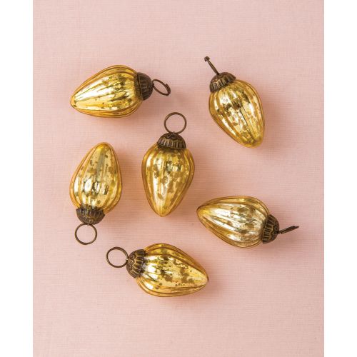 6 Pack Gold Laura Mercury Glass Pine Cone Ornaments - Elegant Christmas Tree Decorations for Holiday Home Decor, Party & Gift Giving
