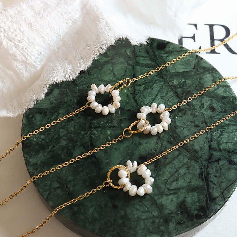 18K Gold Freshwater Pearl Link Chain Necklace for Women - Elegant Layered Jewelry Gift for Wedding, Anniversary & Special Occasions
