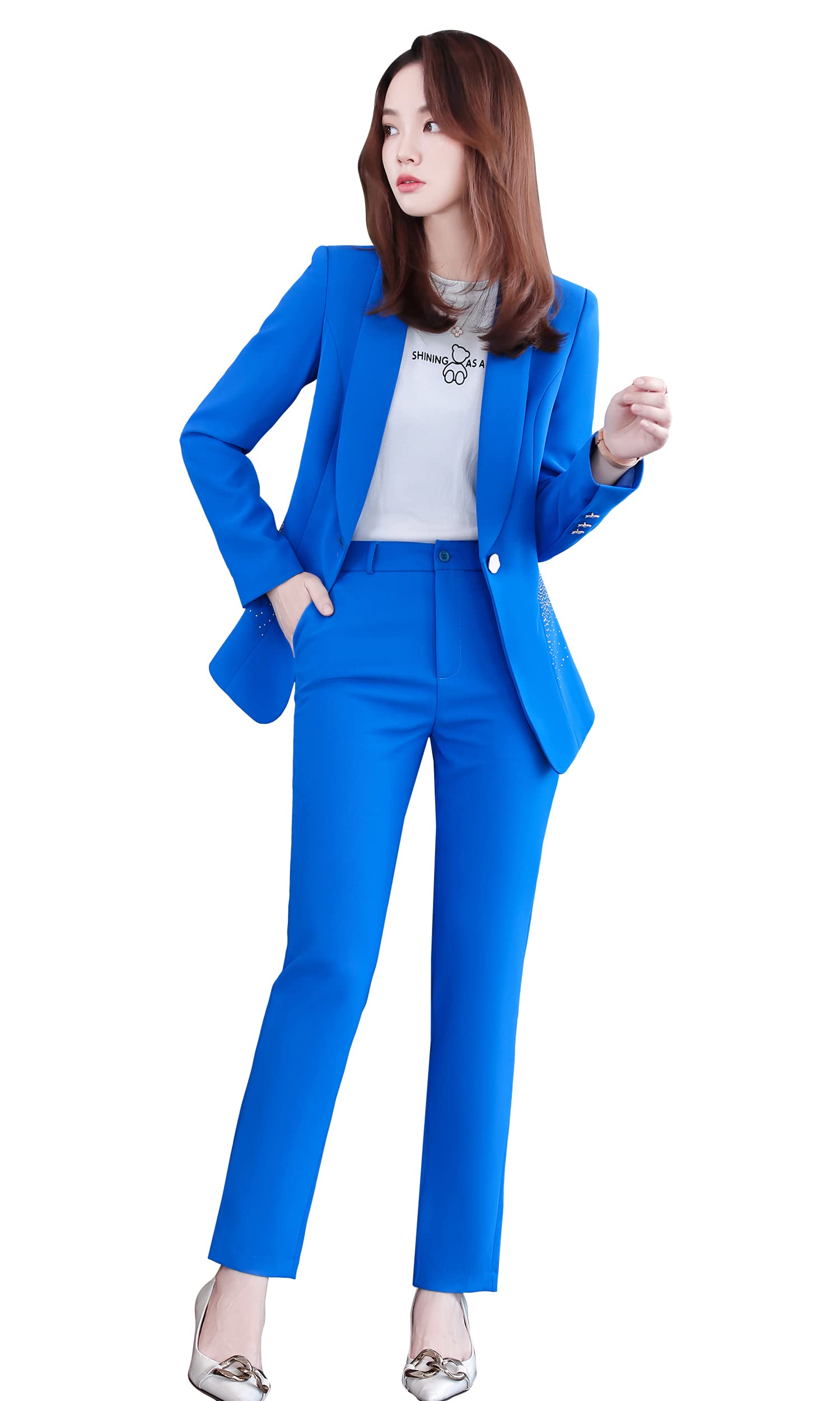 SUSIELADY Women's Professional Blazer Suit Set - 2 Piece Solid Color Pantsuit for Work, Business & Office Wear | Dressy Casual Outfit for Women | Perfect for Meetings, Interviews & Corporate Events