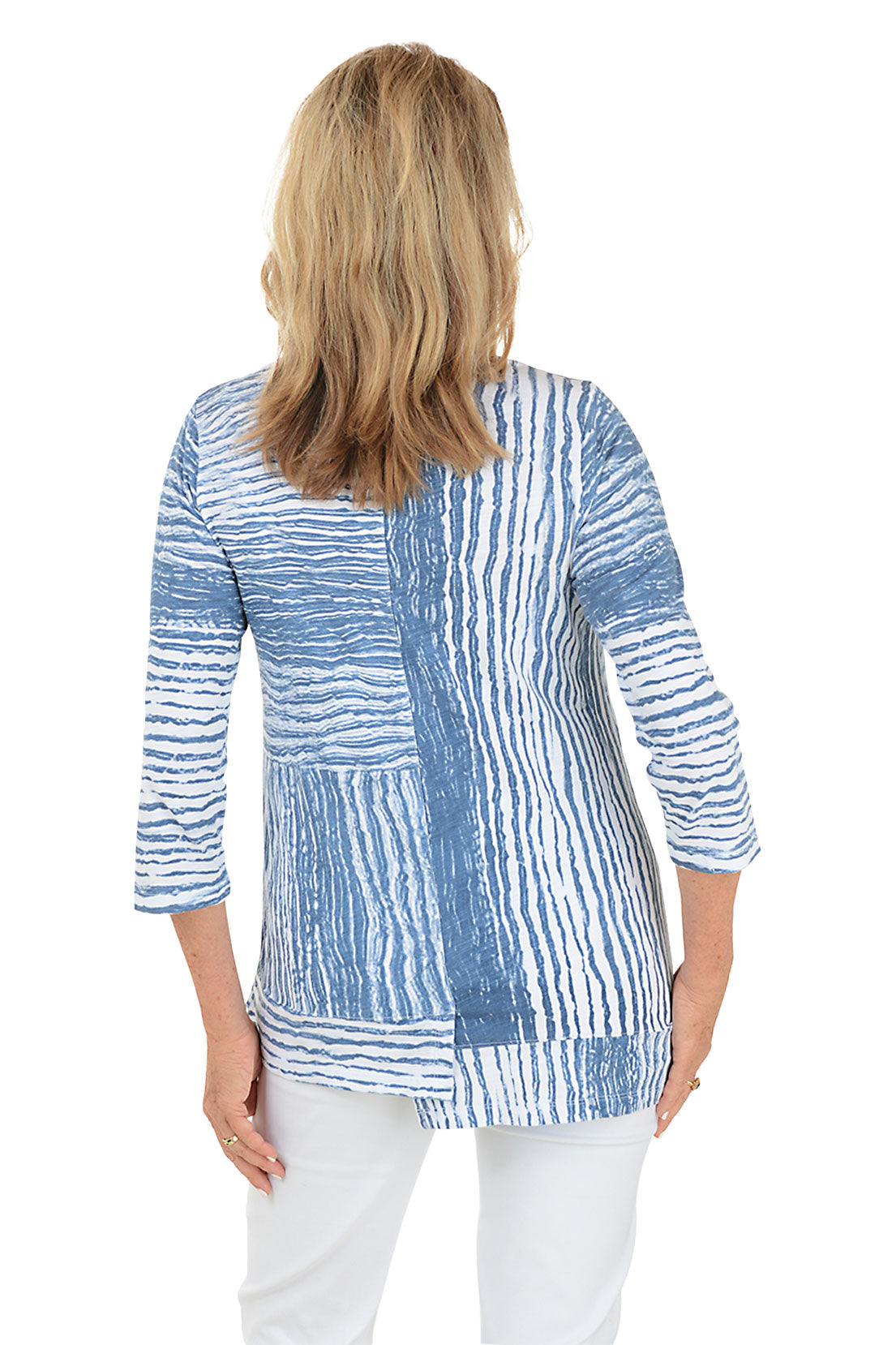 Distressed Stripe Stepped Hem T-Shirt - Trendy Casual Women's Top for Everyday Wear & Street Style Outfits