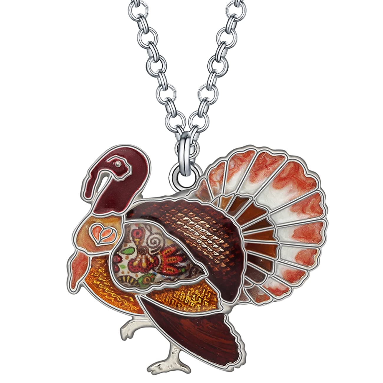 WEVENI Enamel Alloy Thanksgiving Turkey Necklace - Elegant Chicken Pendant Charm Jewelry for Women | Perfect Holiday Gift for Thanksgiving, Christmas & Party Accessories