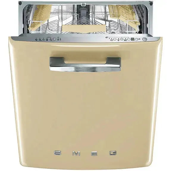 Smeg 60cm Retro Style Built-In Dishwasher in Panna Cream - Vintage Kitchen Appliance for Modern Homes | Perfect for Small Families & Entertaining Guests