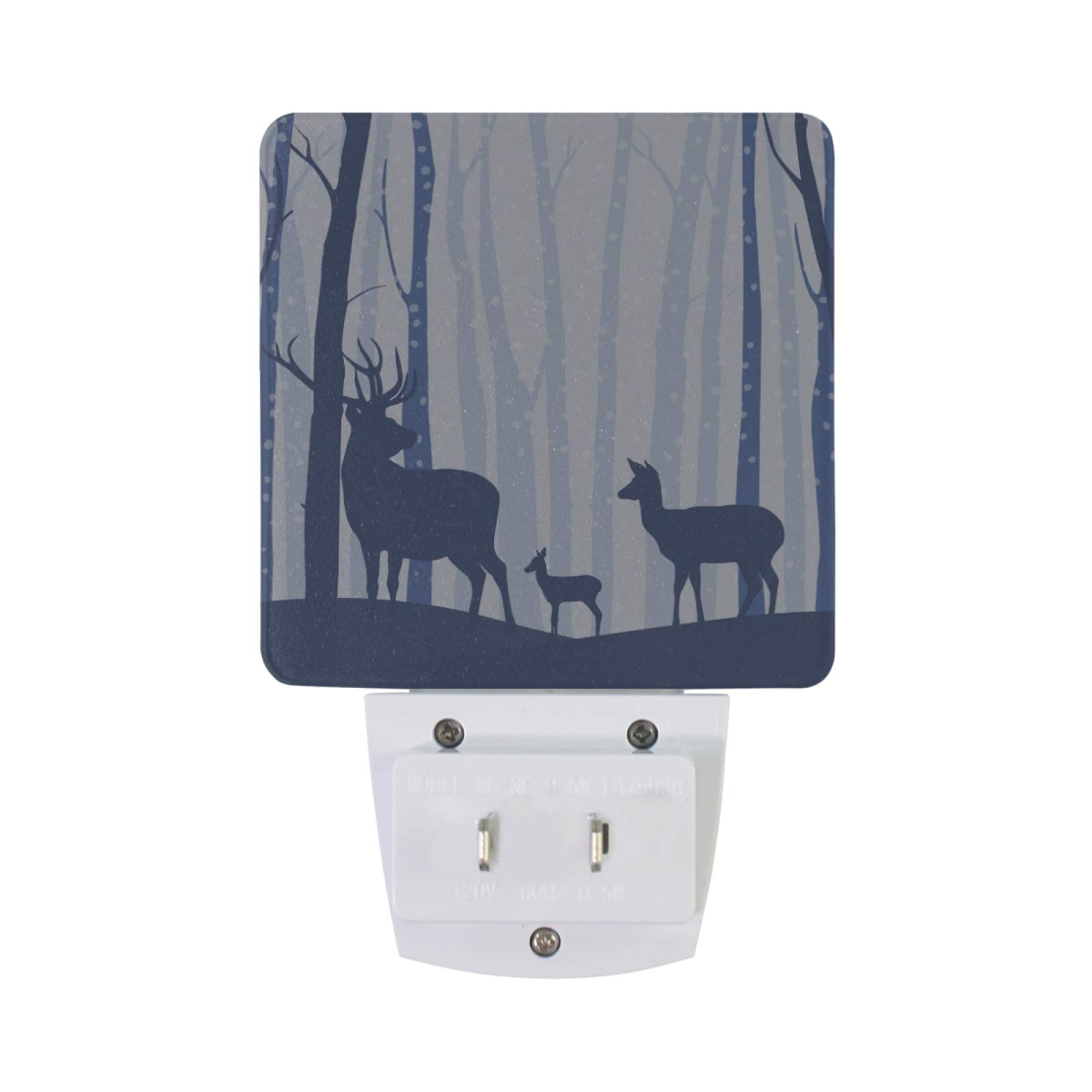 Vikko 2-Pack Winter Forest Deer Night Light - LED Plug-in Lamp with Dusk to Dawn Sensor for Kids & Adults - Perfect for Bedroom, Living Room, Hallway Decor | Creates Cozy Ambiance for Nursery, Bathroom, Stairway & Gift Giving