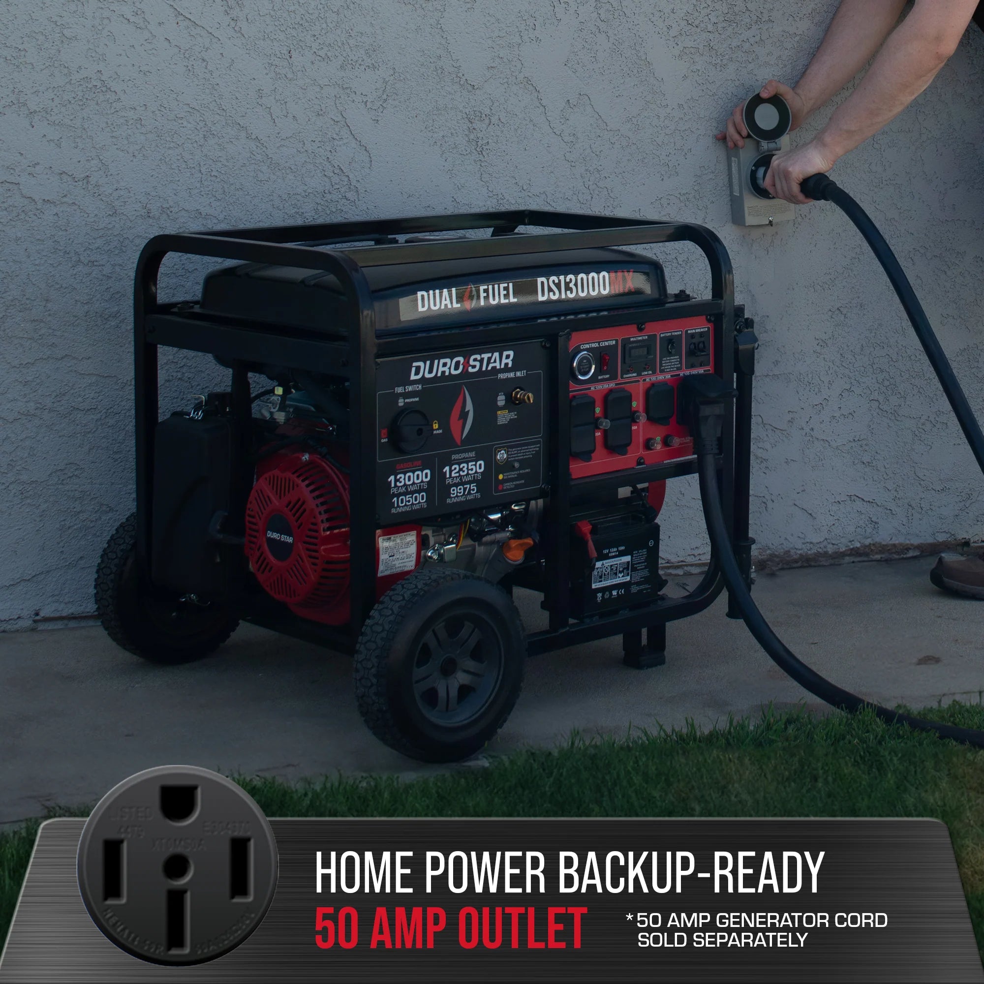 DuroStar DS13000MX 10500W/13000W Dual Fuel Portable Generator - Gas & Propane Powered with CO Alert & Remote Start - Ideal for Home Backup Power, Camping & Emergency Use