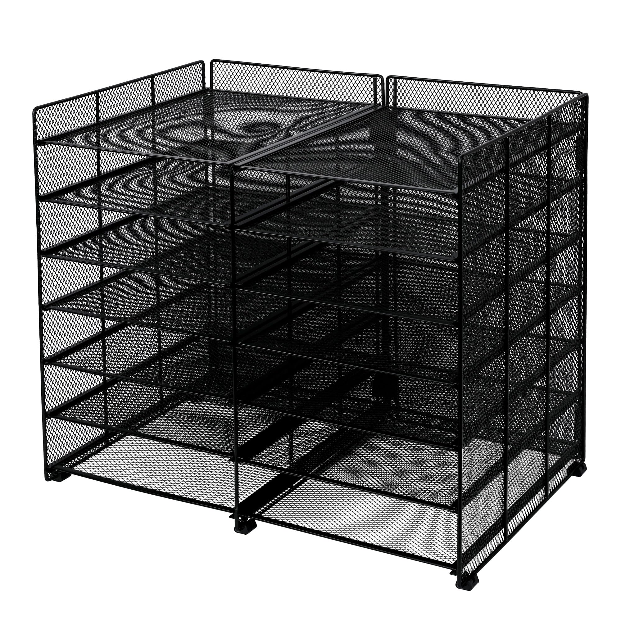 12-Slot Desk File Sorter & Mail Organizer - Adjustable Letter Tray for Office, Classroom or Home - Black Literature Holder for Documents, Letters and Office Supplies (Perfect for Workspace Organization & Paper Management)
