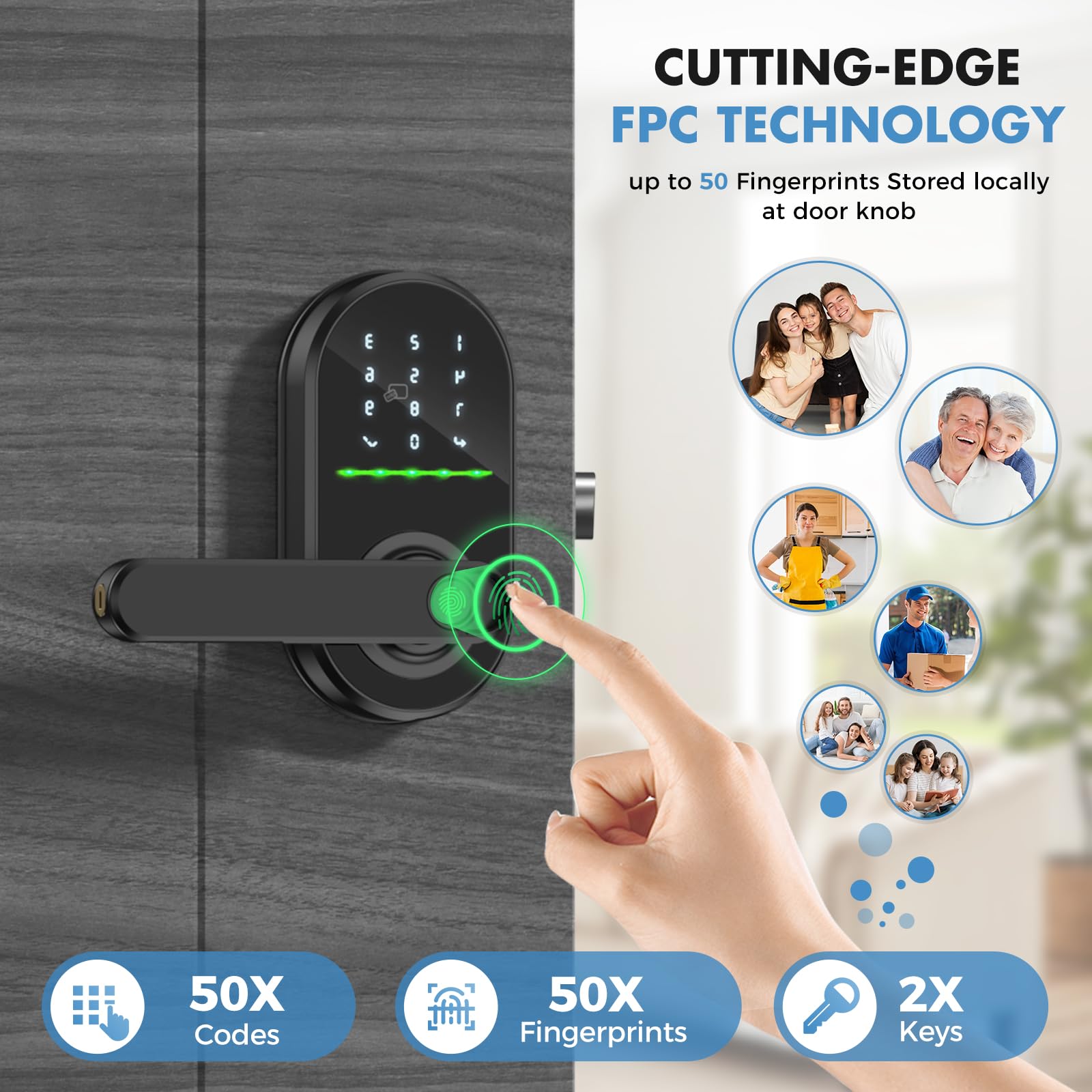 Smart Keyless Entry Door Lock with Fingerprint & Keypad - WiFi App Remote Control, Auto Lock, Easy Installation for Front Door Security - Perfect for Homes, Apartments & Vacation Rentals