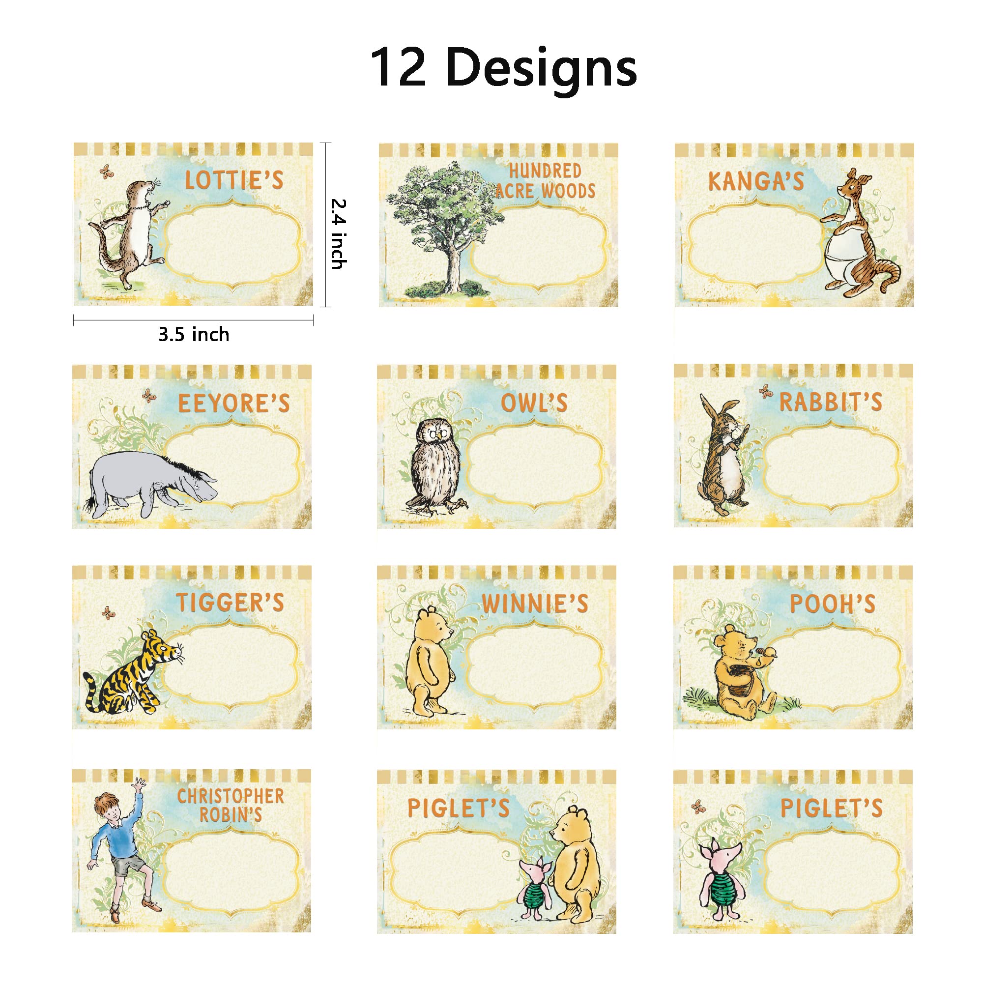 Classic Winnie the Pooh Food Labels & Signs - 12 Pcs Baby Shower Decorations, Birthday Party Favors, Table Centerpieces | Perfect for Disney Themed Events, Kids Parties & Nursery Decor