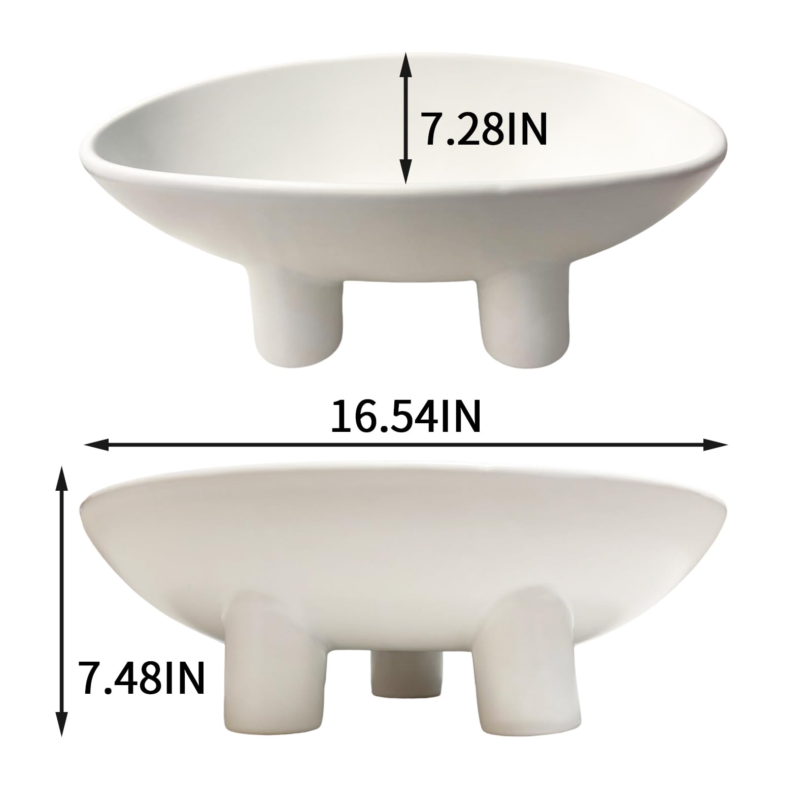 White Ceramic Fruit Bowl - Large Oval Decorative Serving Dish for Fruits, Candy & Home Decor (16.5 x 7.2 x 7.48 inches) | Perfect for Dining Table Centerpiece, Kitchen Counter Display & Party Snack Serving