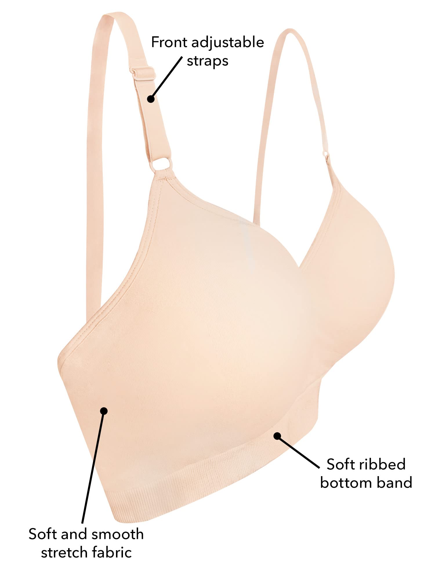 Fruit of the Loom Women's Seamless Wire Free Push-up Bra - Comfortable Support for Everyday Wear, Yoga & Lounge