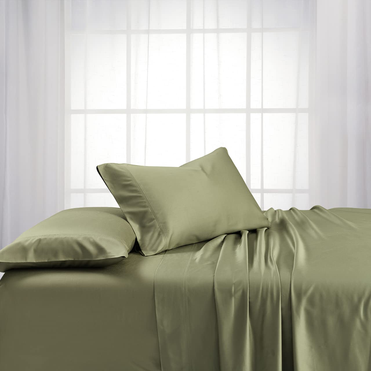 Royal Hotel Luxury Bamboo Viscose Pillowcases Set - 600 Thread Count, Silky Soft & Breathable - 2PC Standard Size (20x26 inches) Sage Green - Perfect for Home, Hotel, or Spa Use