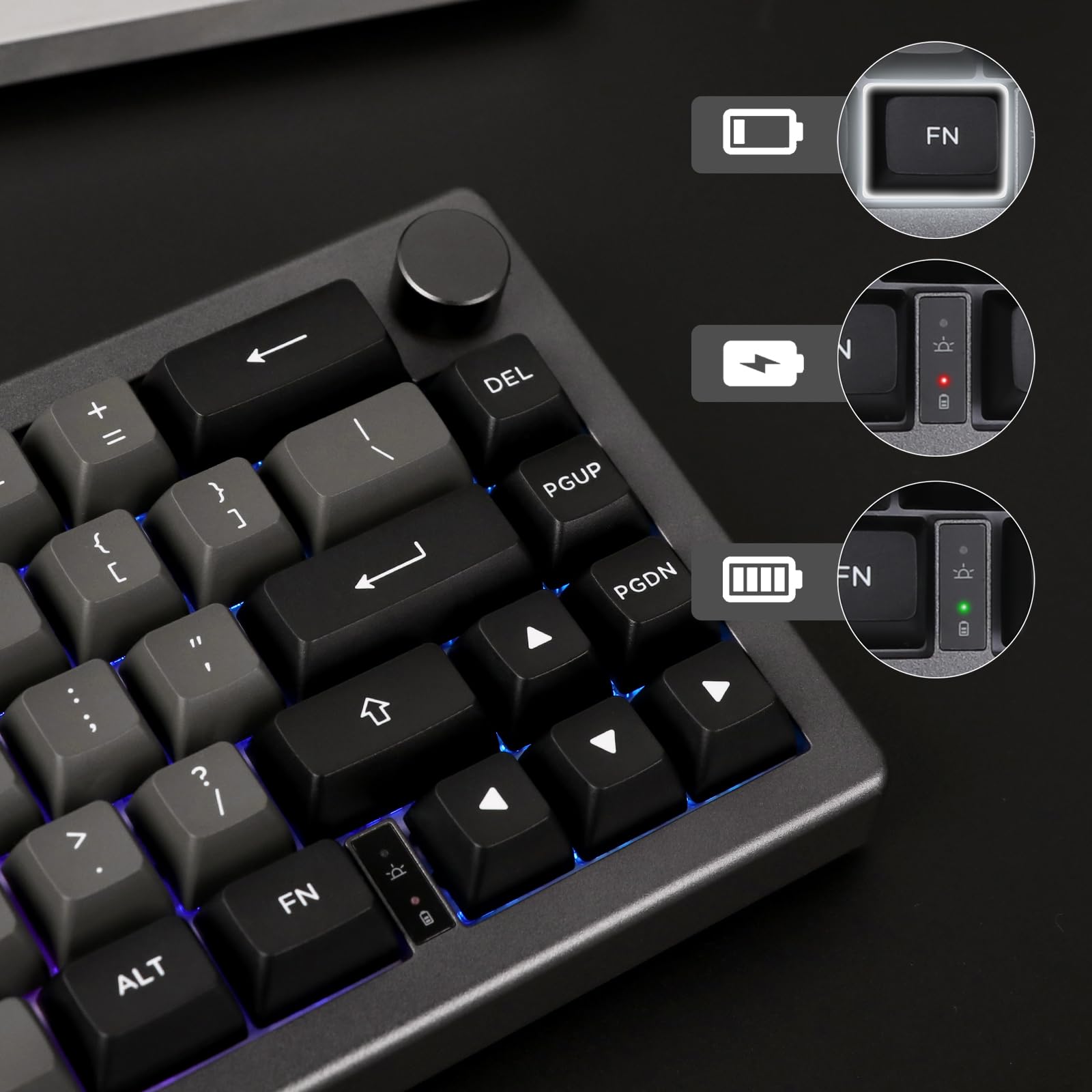 EPOMAKER EK68 65% Wireless Mechanical Gaming Keyboard - Hot Swappable Gasket Mount, Bluetooth 5.0/2.4Ghz/USB-C Wired, Customizable Metal Knob (Black Silver, Budgerigar Switch) - Perfect for Esports, Office Work & Typing Enthusiasts