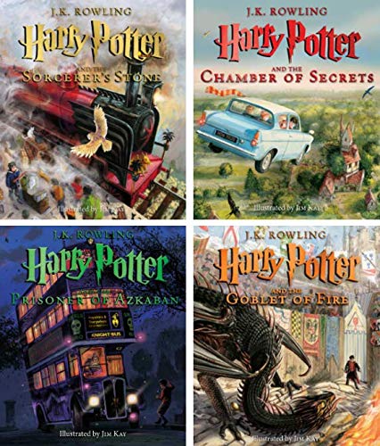 Harry Potter Illustrated Book Set 1-4 - Complete Collection for Kids & Adults - Perfect for Gifts, Reading, and Home Decor