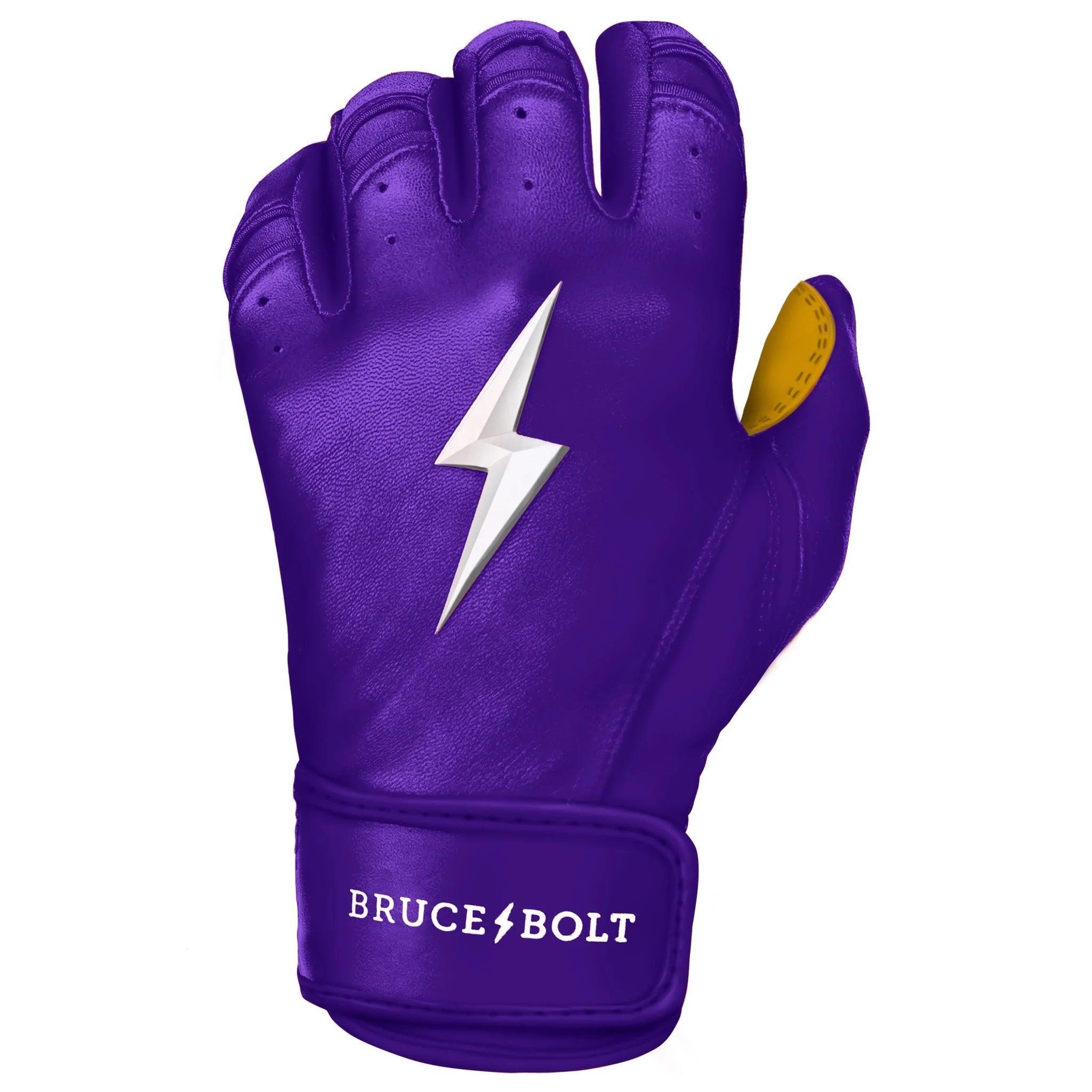 Bruce Bolt PREMIUM PRO Short Cuff Batting Gloves - Purple Baseball Gloves for Hitting & Fielding | Durable Grip for Baseball, Softball & Training | Youth & Adult Sizes Available