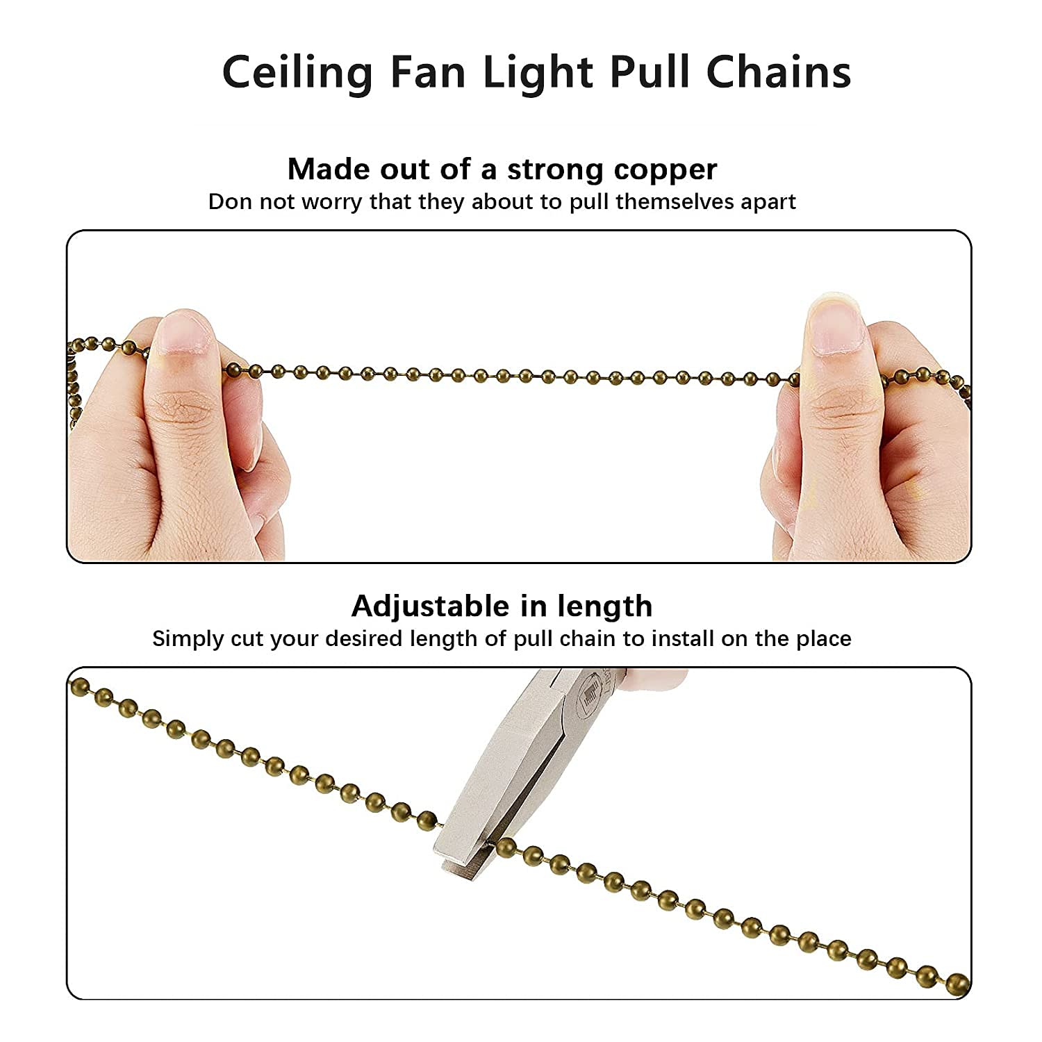 Antique Bronze Ceiling Fan Pull Chain Set - 4 Pieces Bulb & Fan Pattern Extension with 12 Inch Pendant & Ball Connector | Perfect for Bedroom, Living Room, and Office Ceiling Fan Replacement