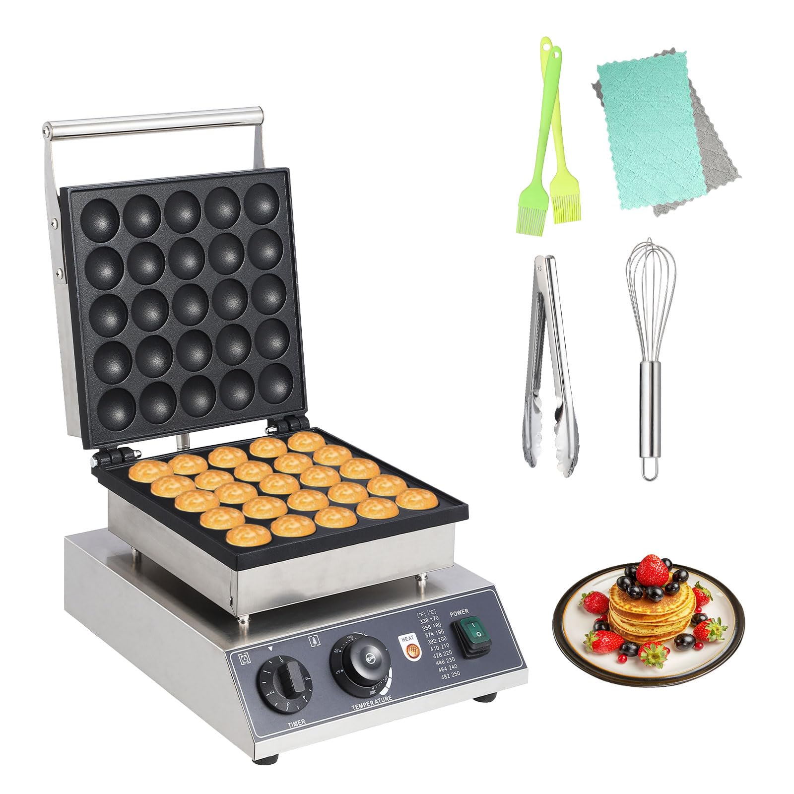25Pcs Commercial Round Muffin Maker - Electric Nonstick Pancake Machine with 1.8