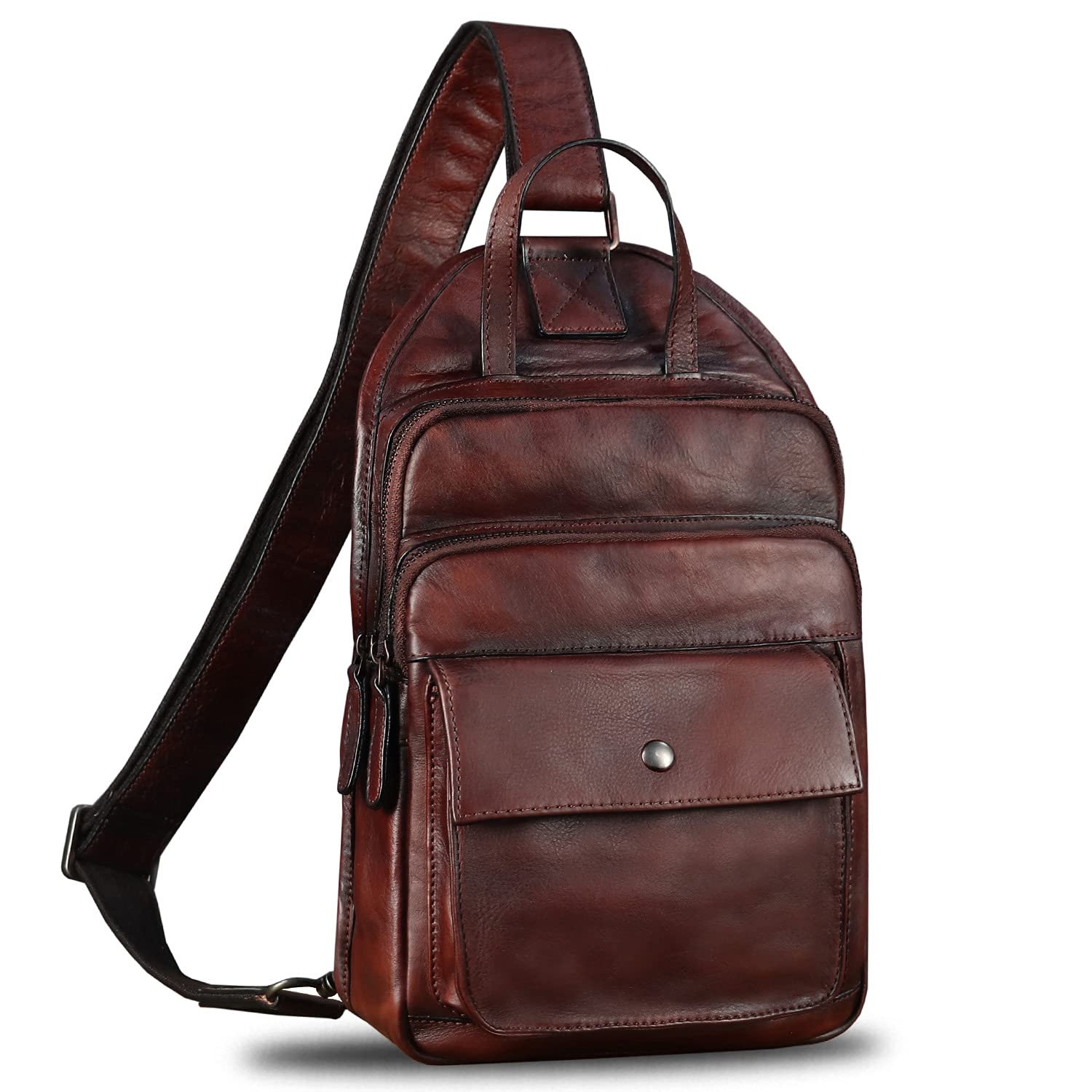 Genuine Leather Sling Bag for Men & Women - Vintage Real Leather Crossbody Shoulder Backpack Purse - Perfect for Travel, Work & Everyday Use