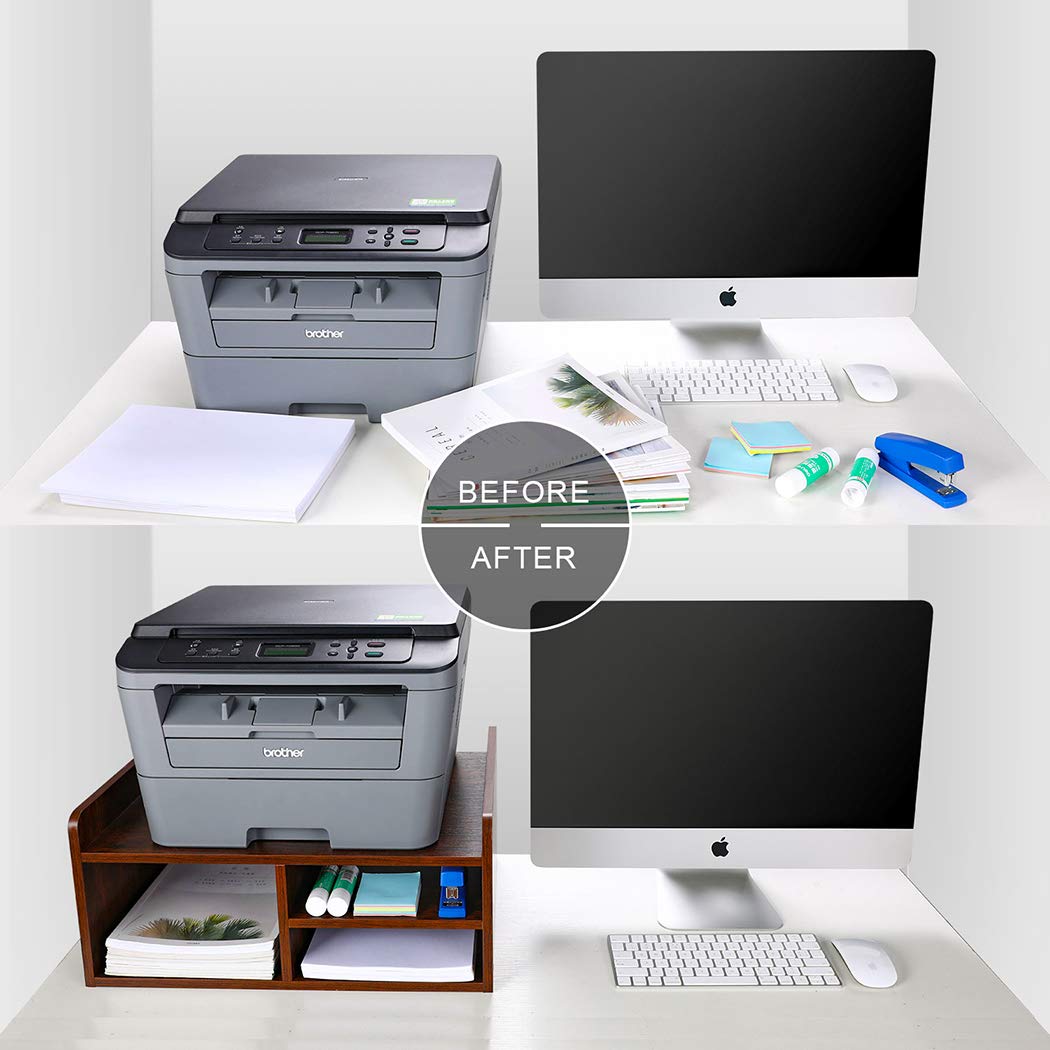 Wooden Printer Stand with Storage - Desktop Paper Organizer for Home & Office - Retro Brown Wood Printer Rack - Perfect for Workspace & Office Organization