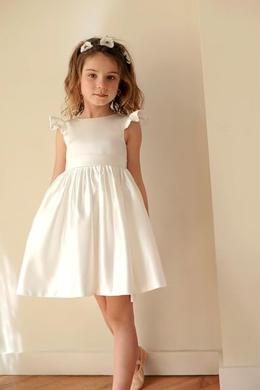 Satin Pearl Flower Girl Dresses for Wedding - Kids Princess Pageant Dress with Bow Knot, Prom Ball Gown Tutu Skirt - Perfect for Weddings, Birthday Parties & Special Occasions