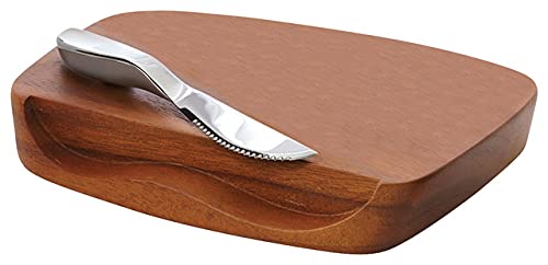 Premium Acacia Wood Bread Board with Stainless Steel Serrated Knife Set - Durable Cutting Board for Fresh Bread, Cheese & Charcuterie - Perfect for Kitchen, Dining & Entertaining - Designed by Neil Cohen