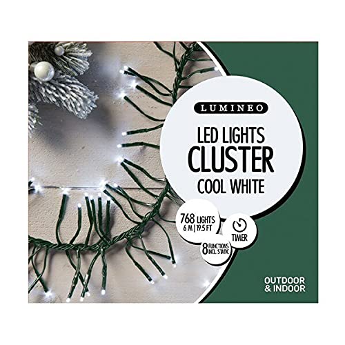 768 LED Cool White Cluster String Lights - 20ft Fairy Lights for Bedroom, Wedding, Party & Outdoor Decor - Dimmable Waterproof Christmas Lights