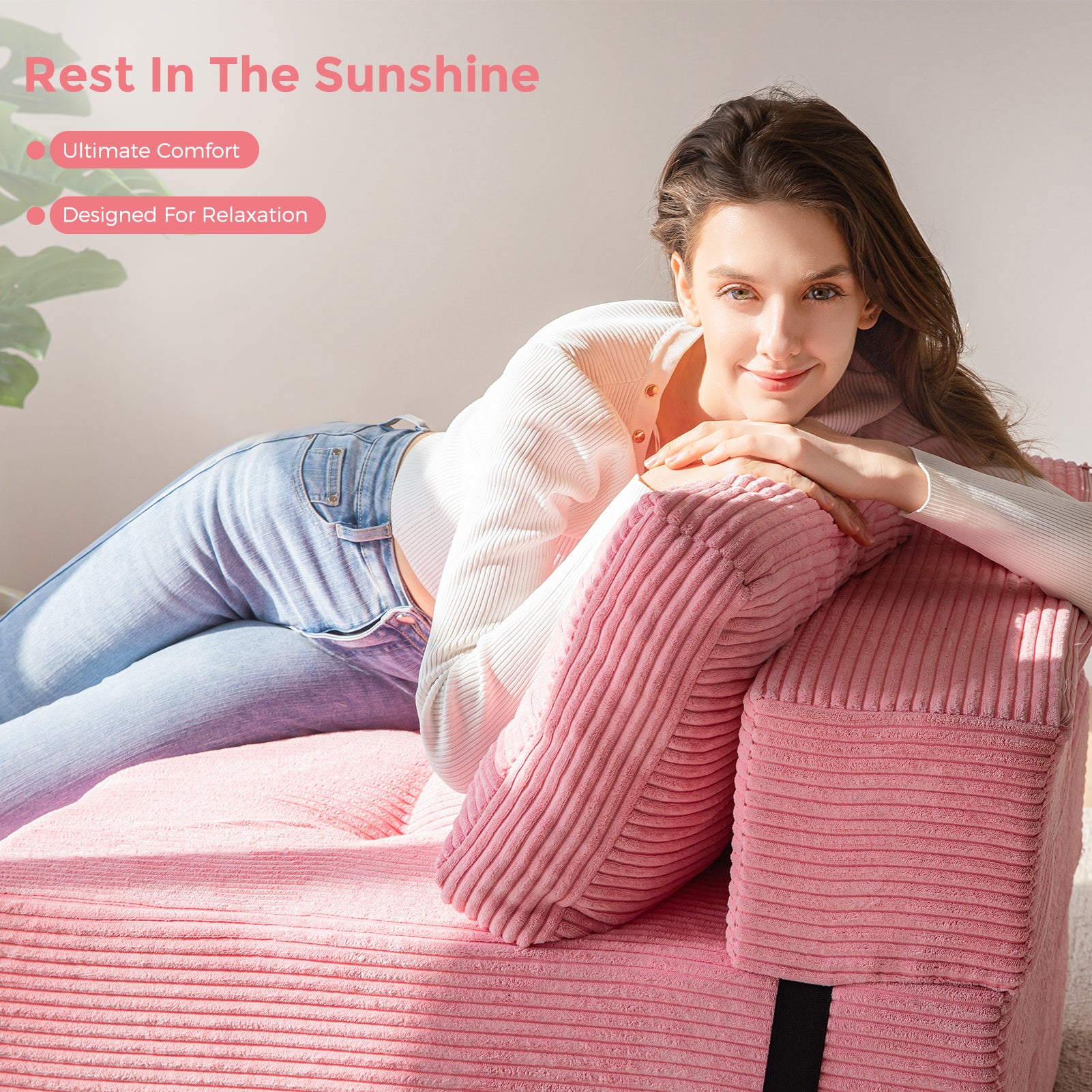 MAXYOYO Convertible Folding Sofa Bed - Comfortable High Density Support Foam for Living Room, Bedroom & Small Spaces (Pink) | Perfect for Guest Sleeping, Studio Apartments & Cozy Lounging