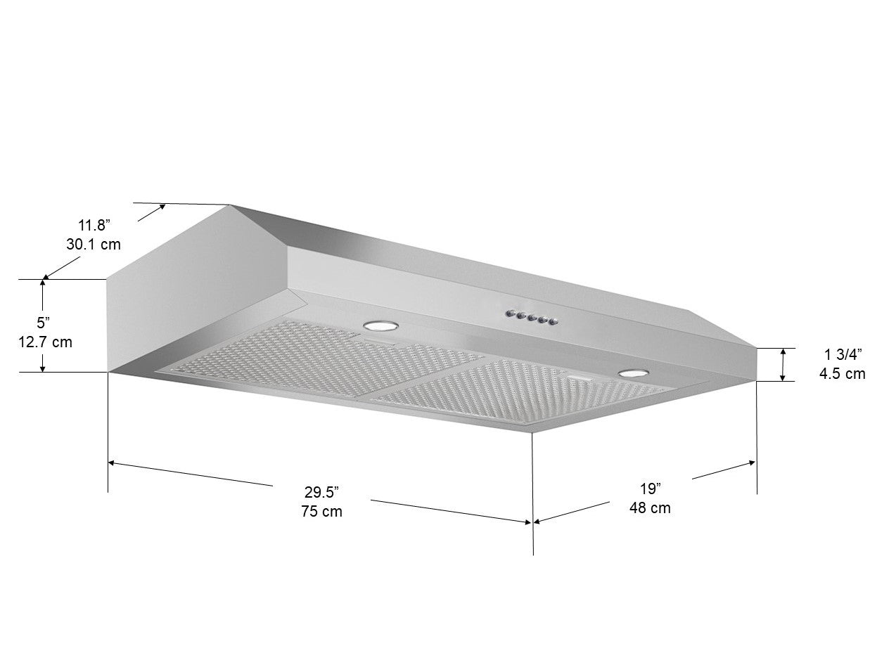Slim III 30 Inch Stainless Steel Range Hood with LED Lights - Ultra Quiet Kitchen Ventilation for Home Cooking, Grilling & Baking