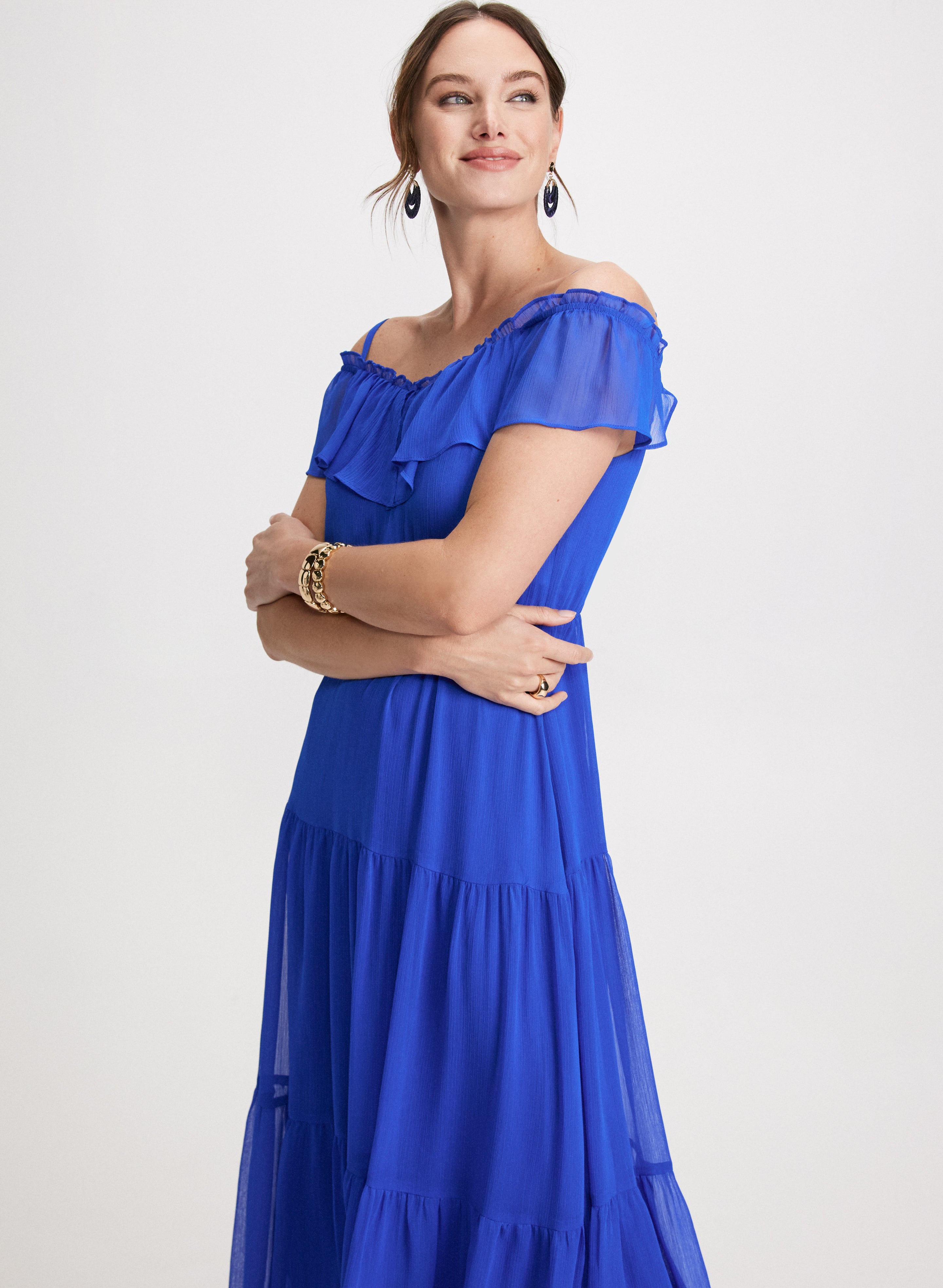 Elegant Cold Shoulder Tiered Dress for Women - Flowy Summer Party & Wedding Guest Outfit