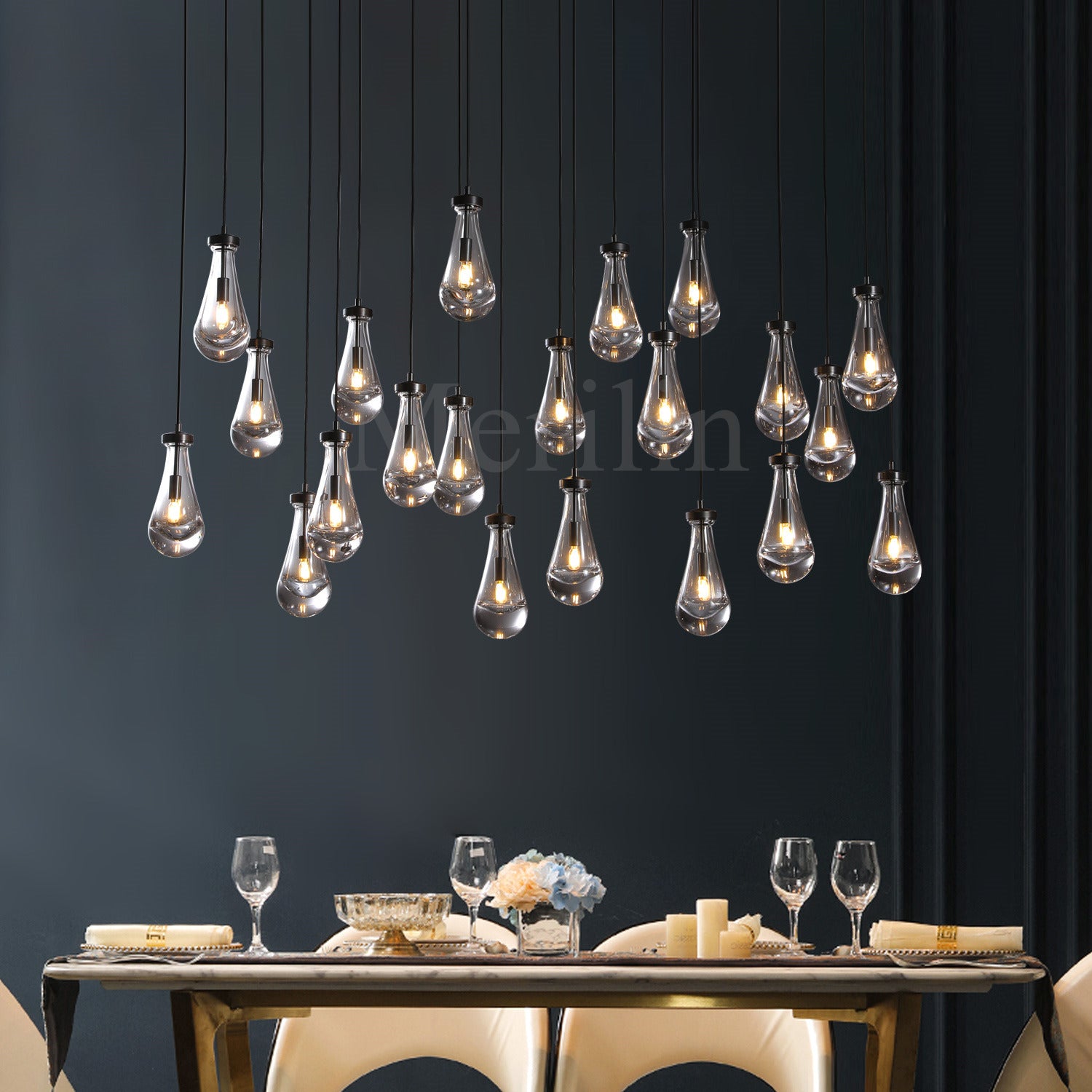 Modern Raindrop Chandelier - Round & Rectangle Crystal Ceiling Light Fixture for Living Room, Dining Room, Bedroom | Elegant Home Decor Lighting for Weddings, Restaurants & Luxury Interiors