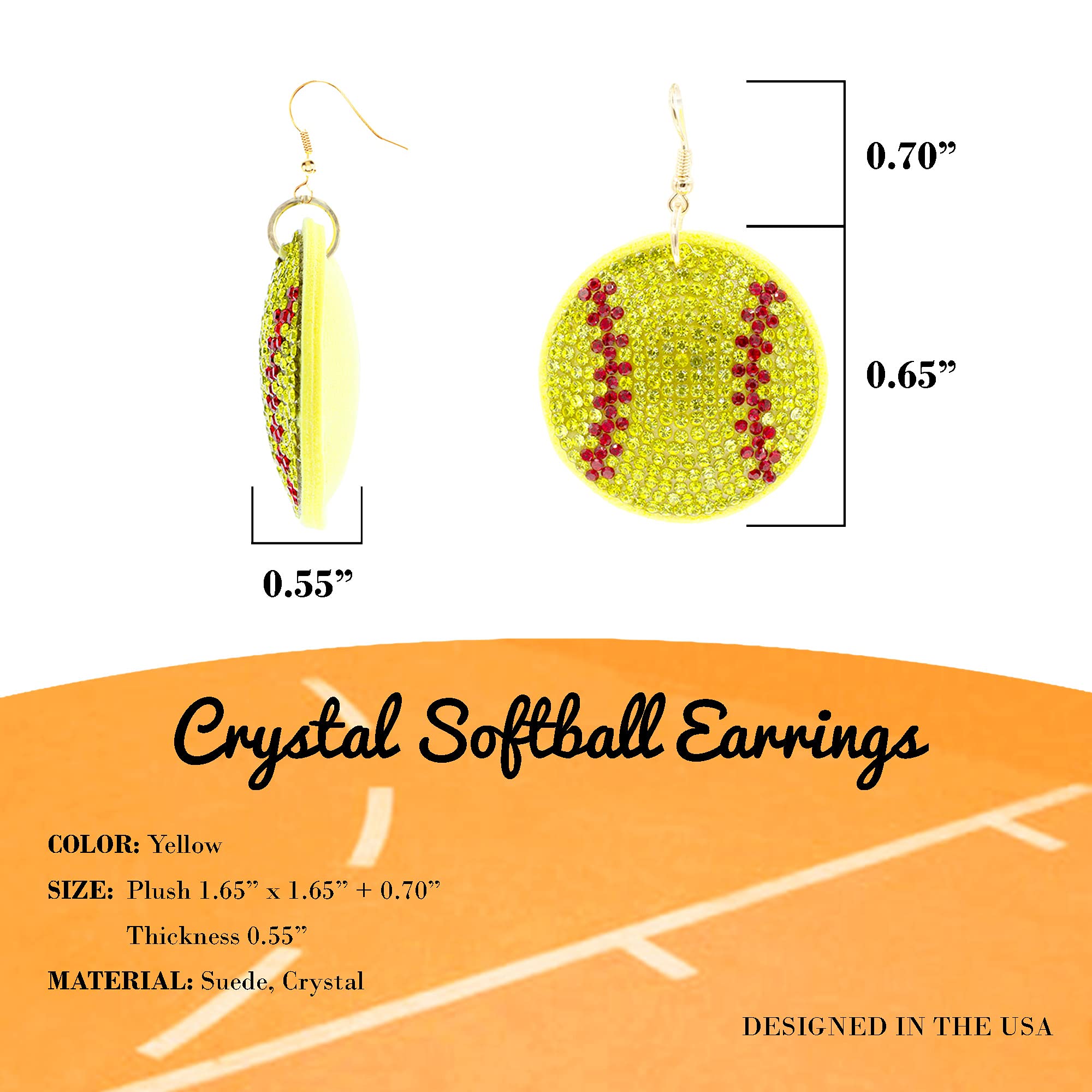 Sparkling Rhinestone Sports Earrings for Women - Football, Baseball, Basketball, Soccer, Volleyball, Softball Team Fan Jewelry - Cute Athletic Design Gift Box Included - Perfect for Game Day, Sports Events & Fan Apparel Accessories