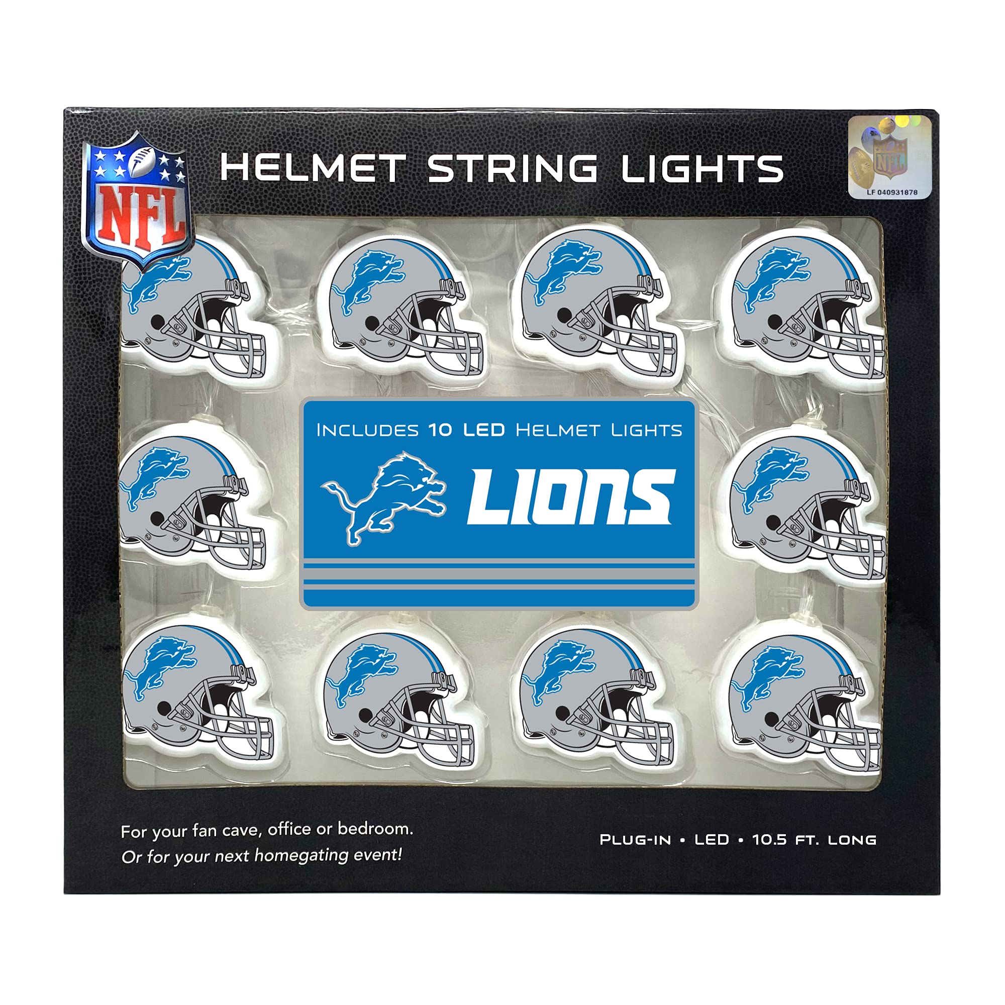 NFL LED Helmet String Lights with Adapter Plug - Battery Operated Football Fairy Lights for Indoor Home Decor - Perfect for Game Day Parties, Bedroom Decor, and Sports Fan Gifts