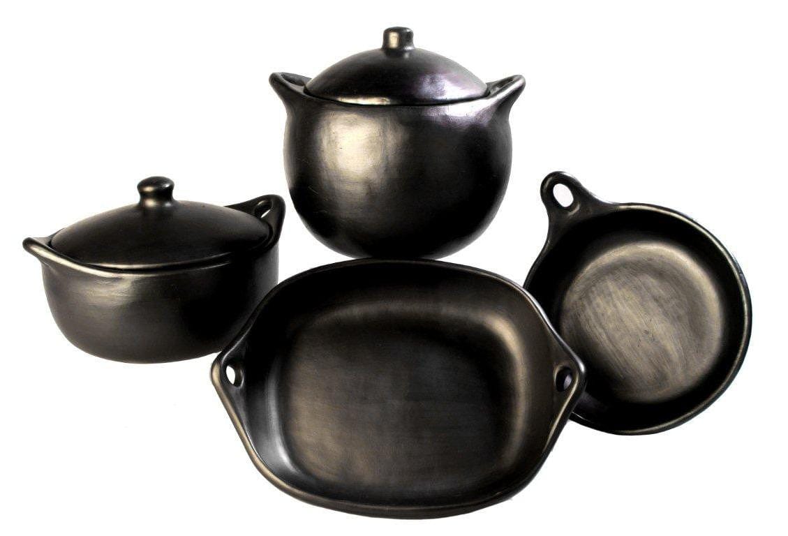 Authentic Chamba Traditional Collection 4-Piece Gift Set - Premium Black Clay Cookware for Home Chefs | Stovetop & Oven Safe | Handmade in Colombia | Perfect for Stews, Soups & Traditional Latin Cooking
