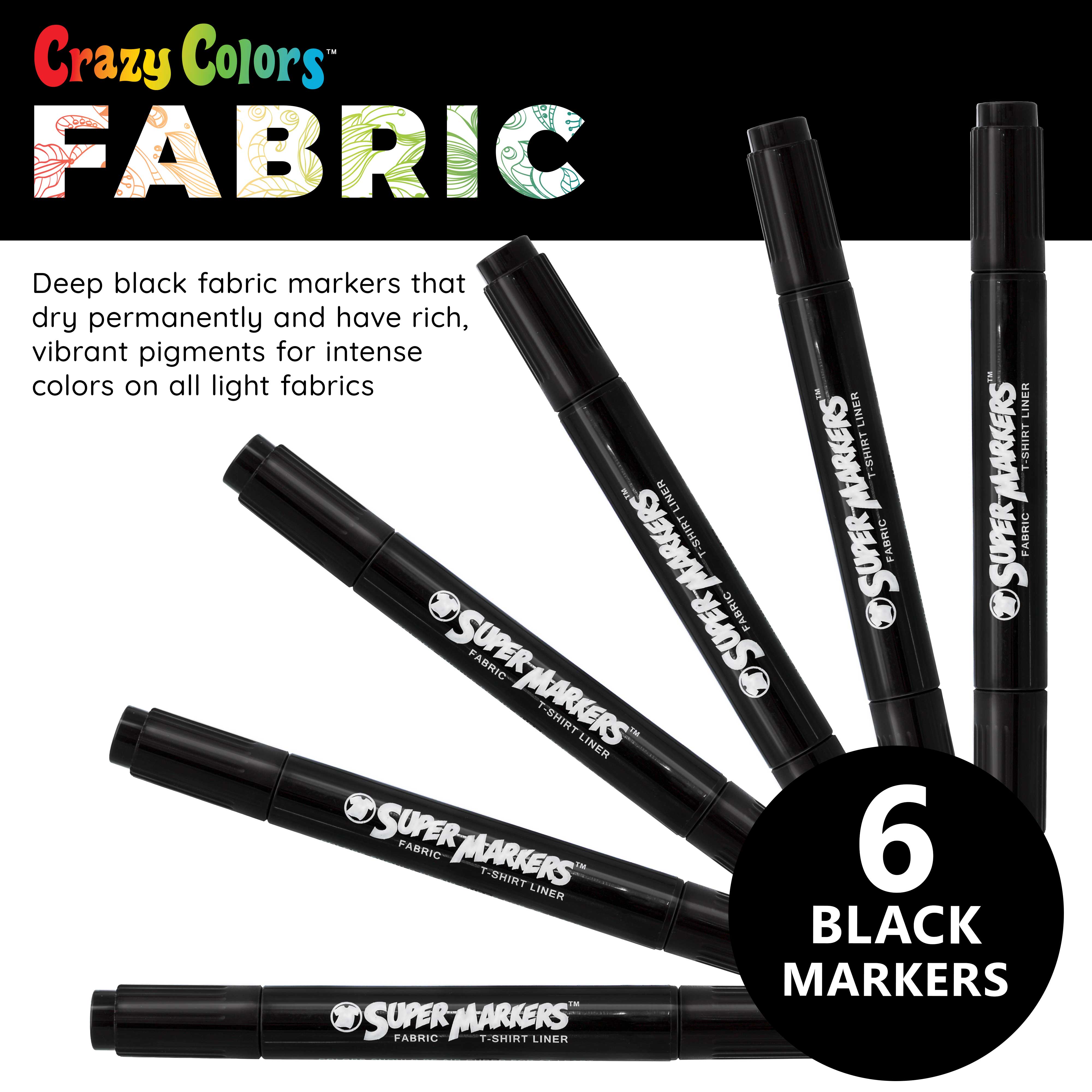 Premium Black Dual Tip Fabric & T-Shirt Markers Set of 6 - Double Ended Chisel & Fine Point Markers for DIY Crafts, Custom Clothing, and Fabric Art Projects