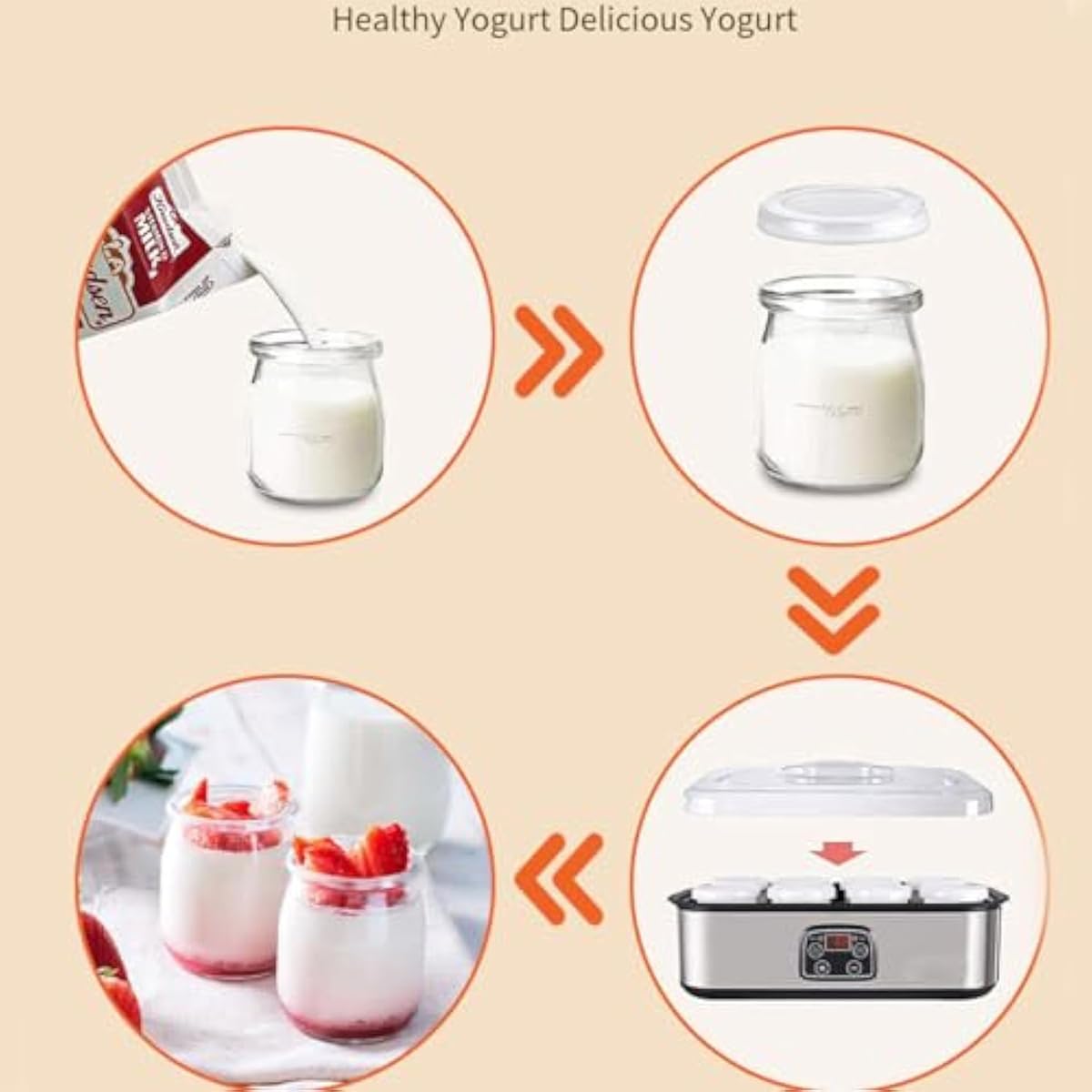Automatic Yogurt Maker Machine with 8 Glass Jars - 1400ml Stainless Steel Probiotic Yogurt Maker with Digital Timer & Temperature Control - Perfect for Homemade Greek Yogurt, Dairy-Free & Vegan Yogurt - Ideal for Healthy Breakfast, Snacks & Meal Prep