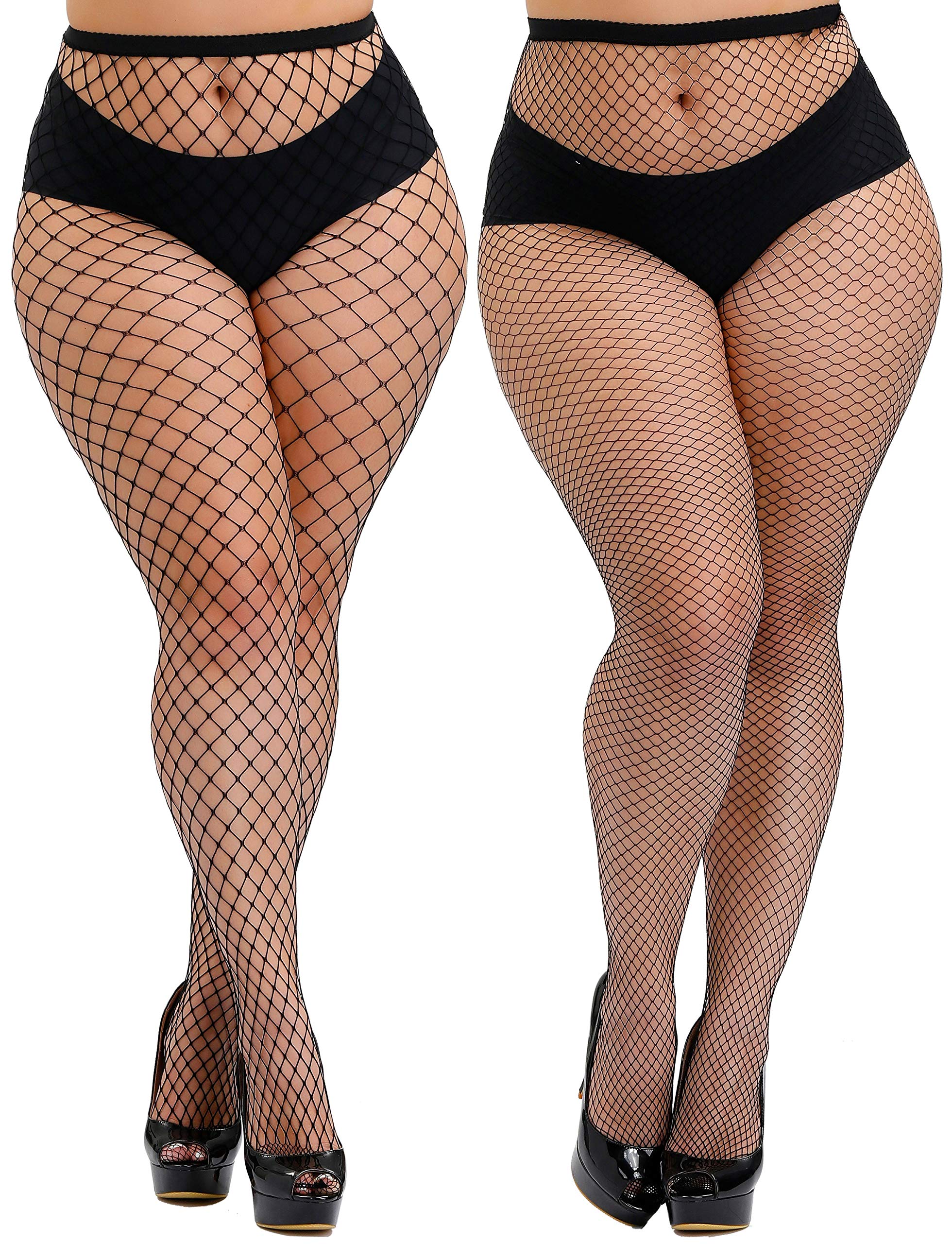 TGD Women's Fishnet Stockings - Sexy Tights Pantyhose, Plus Size Thigh High Stockings (2 Pairs) for Party, Cosplay & Night Out
