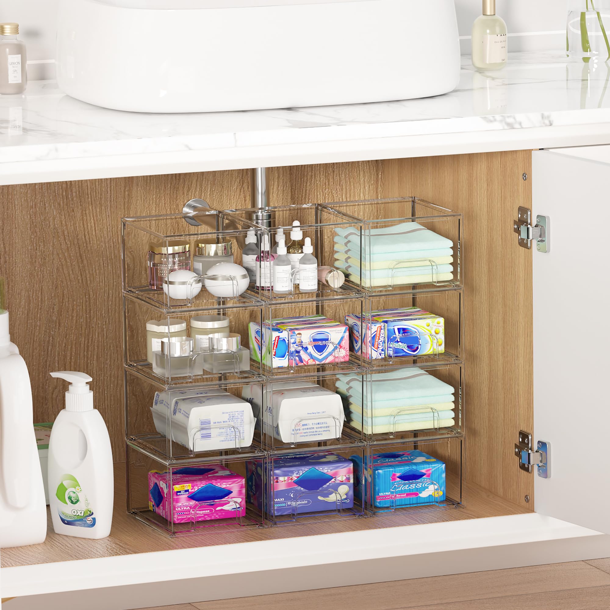Vtopmart 5-Piece Clear Plastic Stackable Storage Drawers Set - Organizer Bins for Beauty Supplies, Makeup, Cosmetics | Perfect for Vanity, Bathroom, Cabinet, Pantry & Closet Organization (Space-Saving Home & Office Storage Solution)