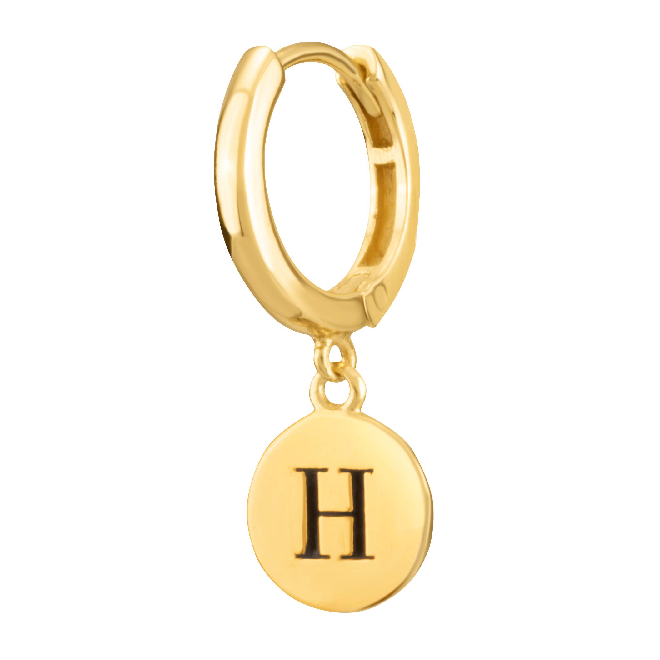 18K Yellow Gold Plated Sterling Silver Initial Engraved Women's Huggie Earrings – Half Pair – Perfect for Gifts, Parties & Everyday Wear