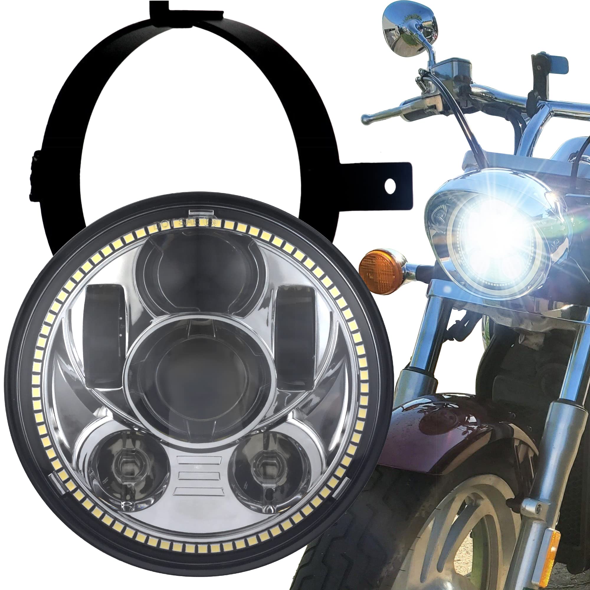 Eagle Lights 5.75 Inch LED Motorcycle Headlight Kit - Plug and Play Chrome Gen III with Halo Ring for Honda VTX 1800 & 1300 (2002-2008) | Includes Bracket & Hardware | Improved Night Visibility for Safer Riding