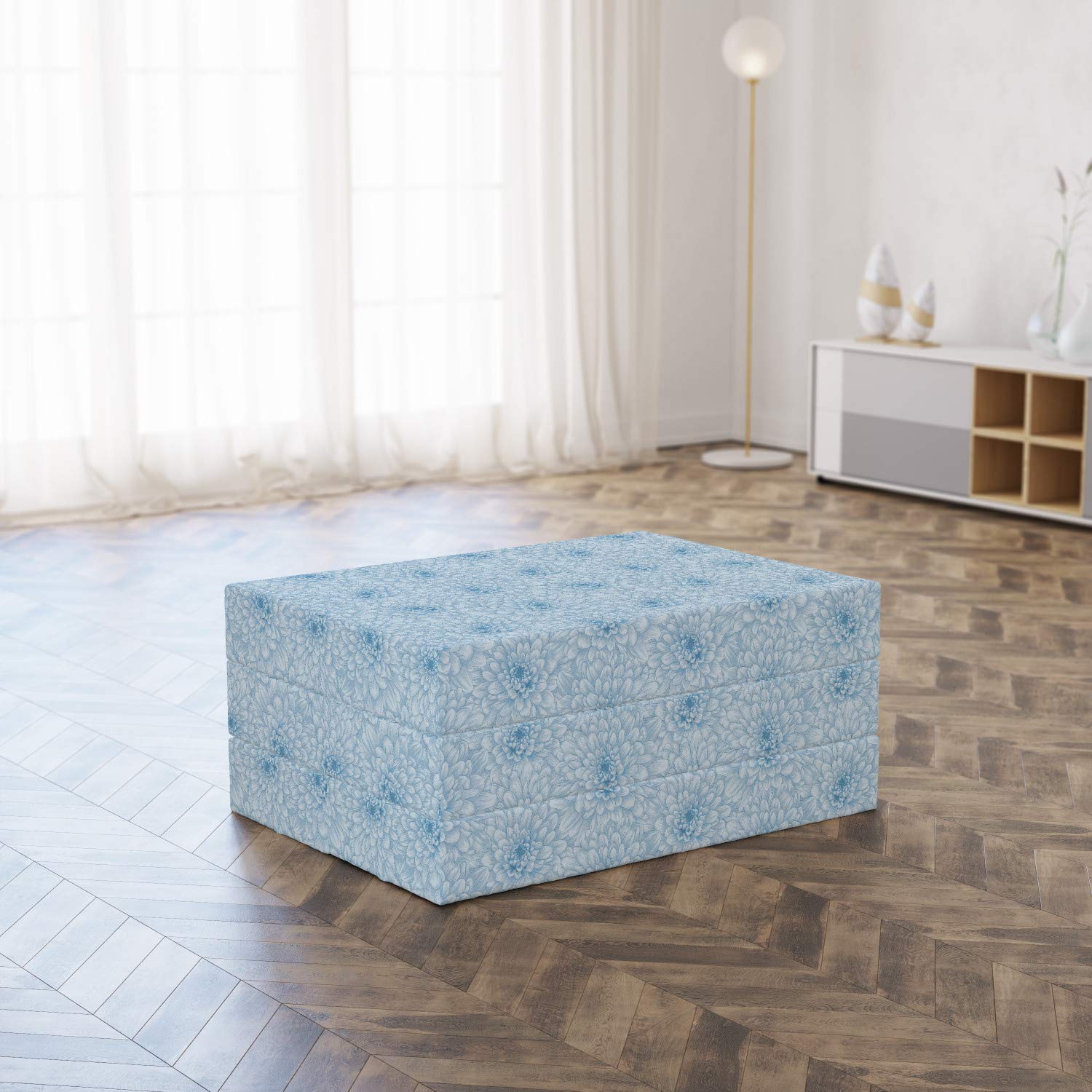 Ambesonne Blue Foldable Mattress - Blooming Romance Floral Design - 74.8