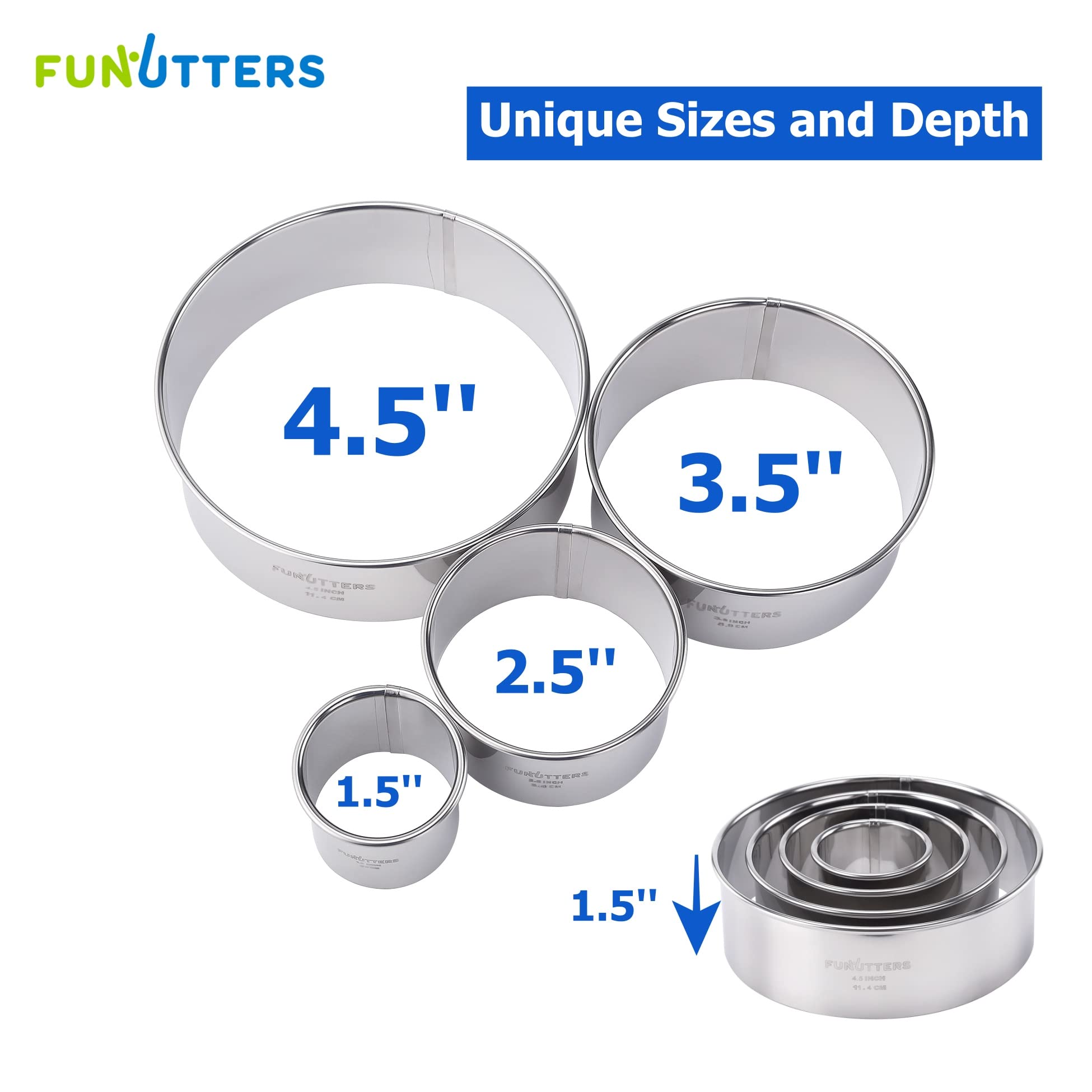 4-Piece Round Metal Cookie Cutter Set (1.5'', 2.5'', 3.5'', 4.5'') - Heavy Duty Baking Rings for Pastry, Biscuits & Dough - Reusable Stainless Steel Cutters for Perfect Cookies, Cakes & DIY Baking Projects