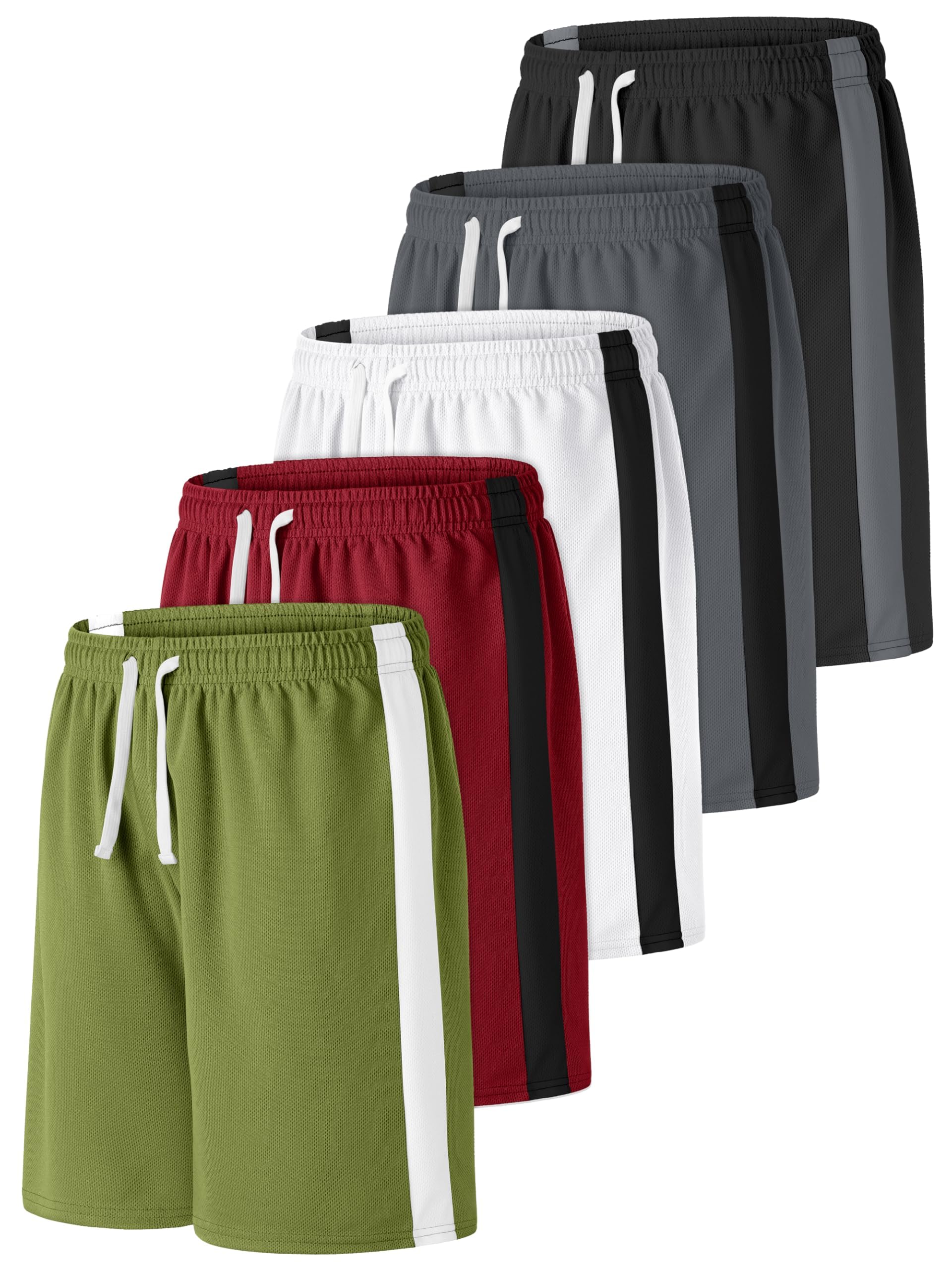 Resinta 5 Pack Boys Athletic Shorts - Youth Basketball Shorts, Quick Dry Active Gym Shorts for Kids, Sports Soccer Shorts - Perfect for Running, Training & Outdoor Play