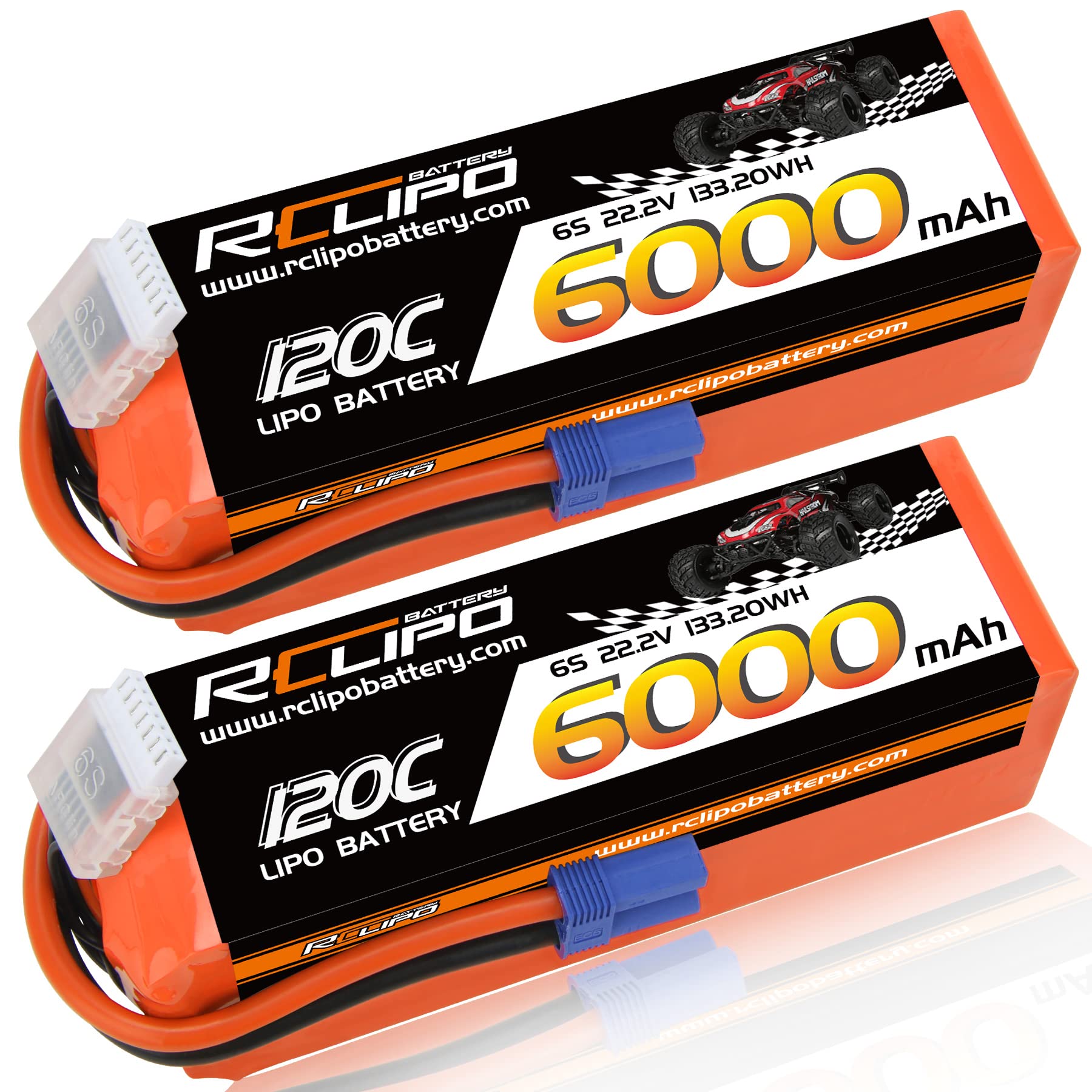 6S Lipo Battery 22.2V 120C 6000mAh with EC5 Connector - High Performance RC Battery for Cars, Trucks, Drones, Boats & Arrma Models (2 Pack) - Perfect for Racing, FPV Flying and Off-Road Adventures