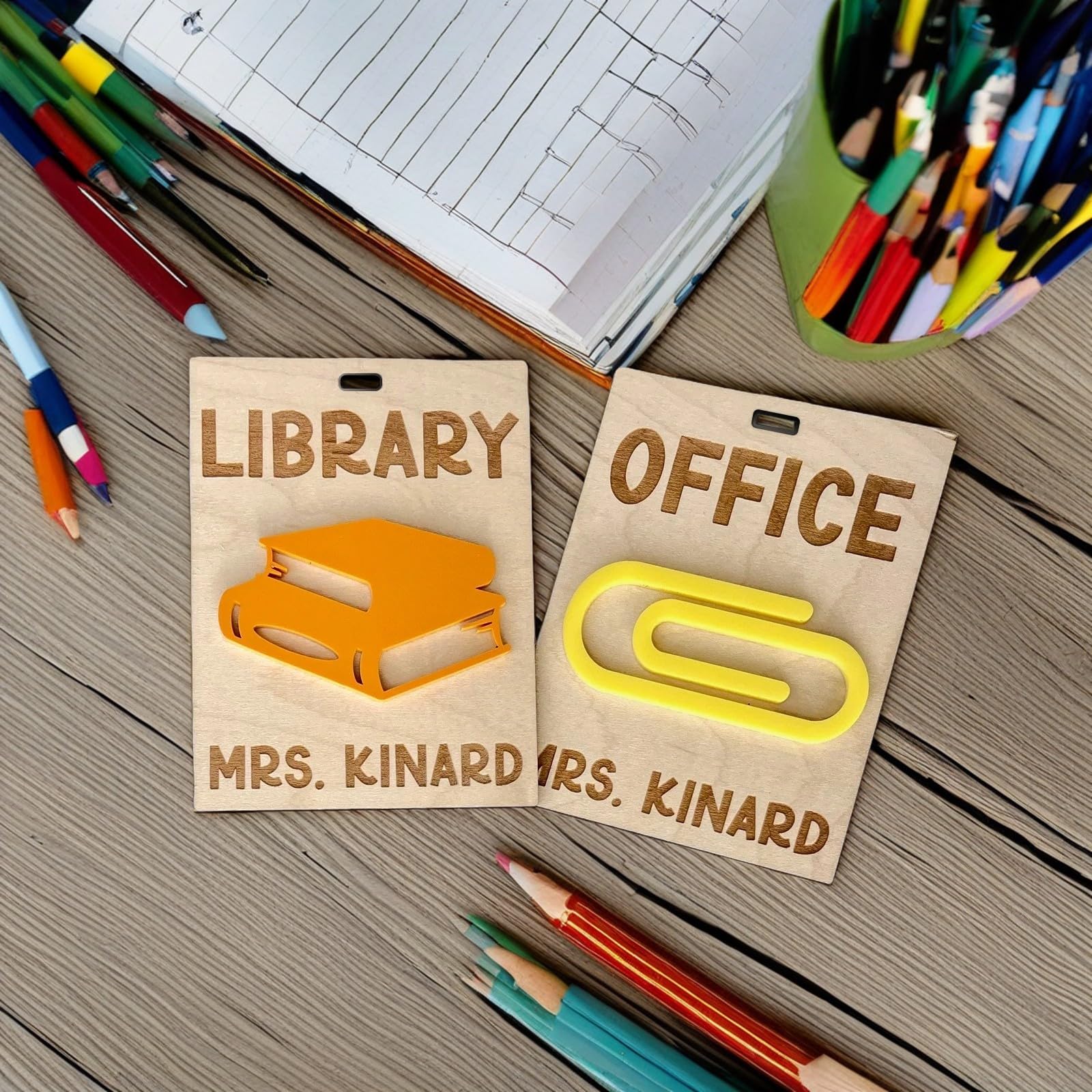 Custom Wooden Hall Passes for Students - Personalized Classroom Pass Set of 2 - School Bathroom, Library, Office & Hallway Pass - Perfect for Teachers & Administrators | Great for Classroom Management & Student Safety
