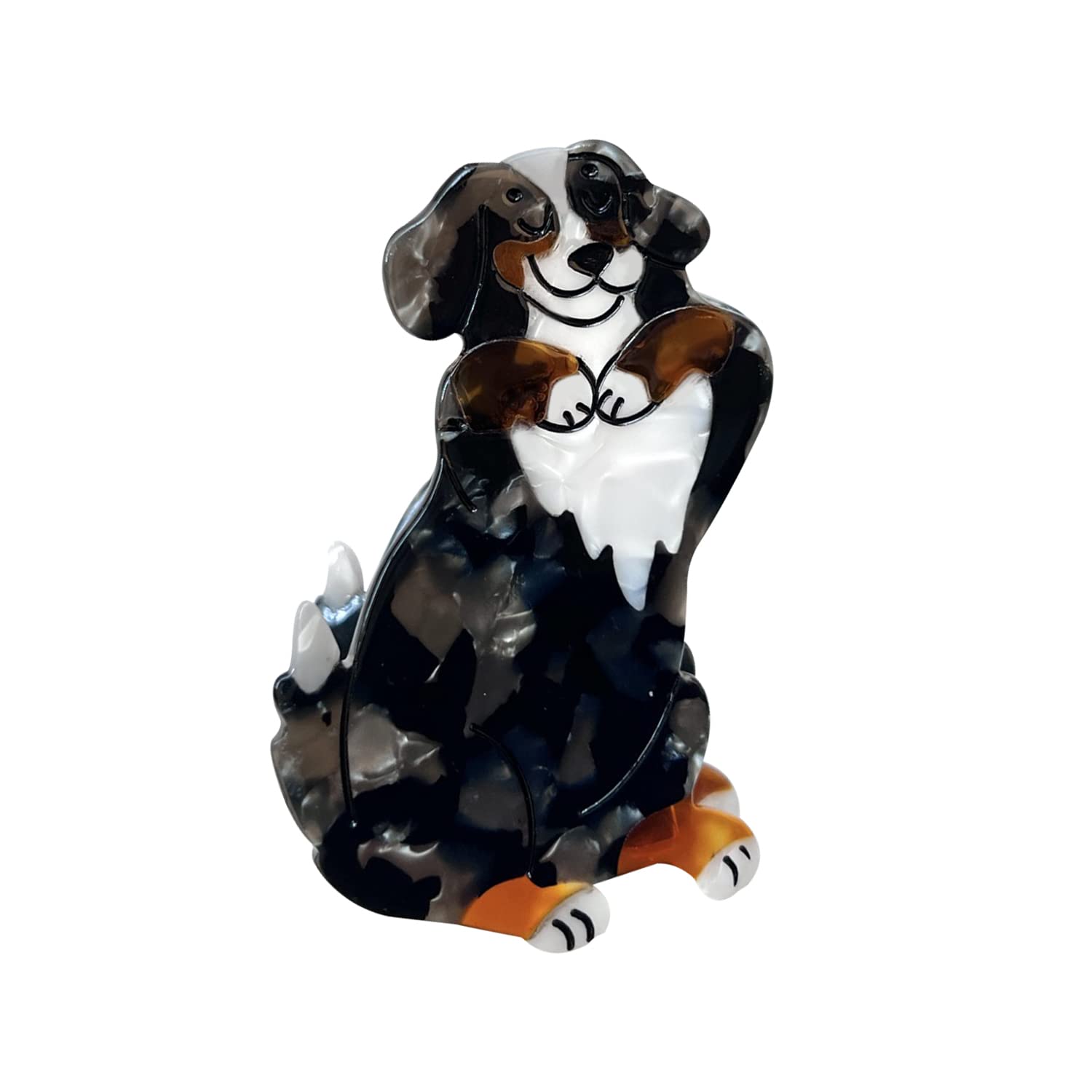 Bernese Dog Hair Clips for Women & Girls - Small Acetate Claw Clips for Fine to Medium Hair - Cute Animal Hair Accessories for School, Work, or Everyday Style