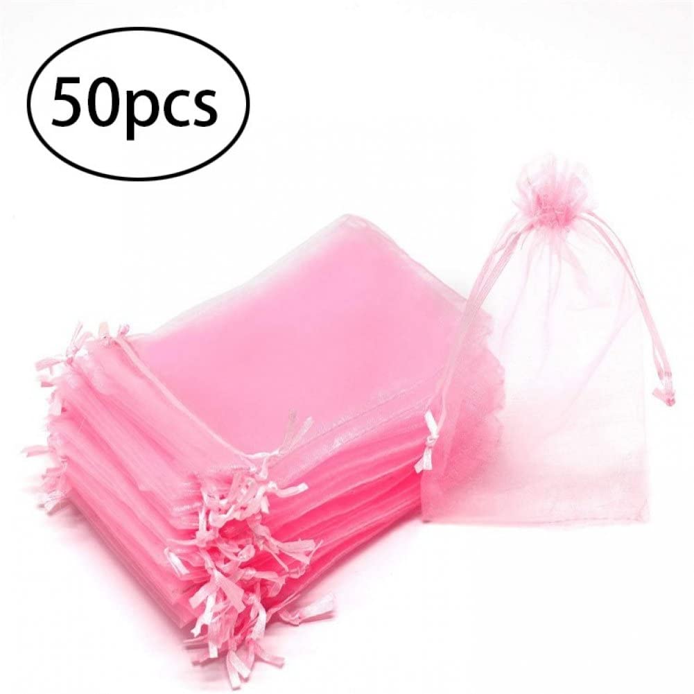 50pcs Organza Jewelry Bags - Small Drawstring Gift Pouches for Wedding Favors, Party Gifts & Candy Packaging - Elegant Mesh Sachet Bags for Jewelry, Rings, Candies & Bridal Shower Favors