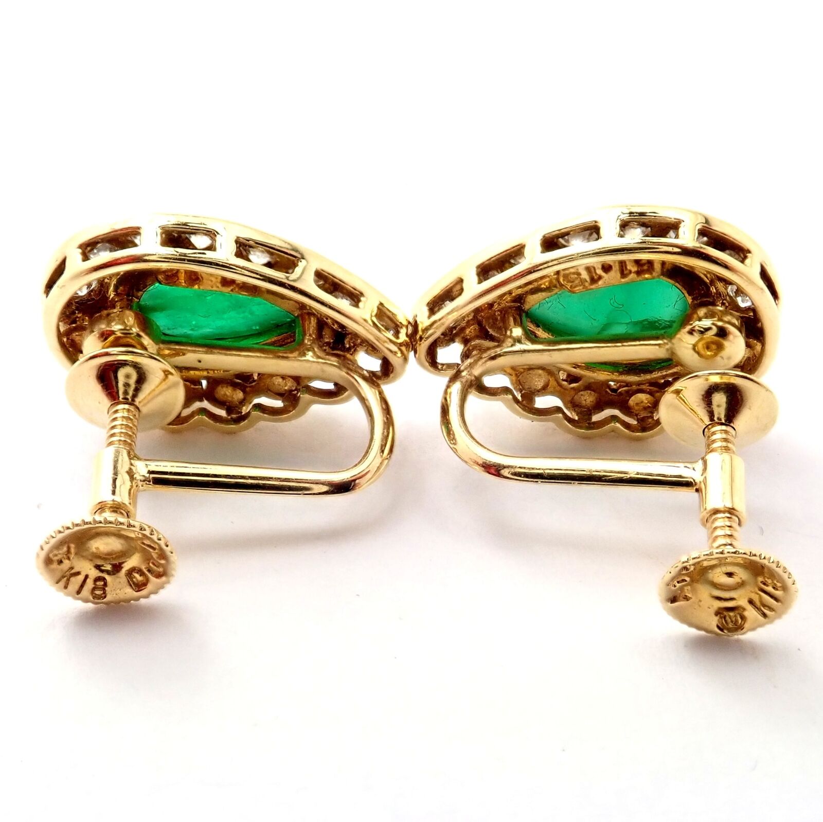 Authentic Mikimoto 18K Yellow Gold Diamond Teardrop Emerald Screw Back Earrings - Luxury Jewelry for Weddings, Parties & Special Occasions