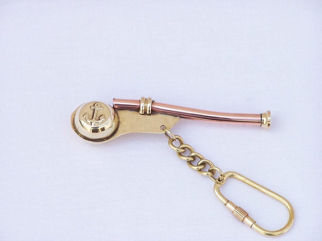 Premium Solid Brass Boatswain (Bosun) Whistle Keychain - Authentic Nautical Bosun Call Pipe Key Ring Gift for Sailors, Boaters & Marine Enthusiasts - Perfect for Sailing, Nautical Decor & Collectors