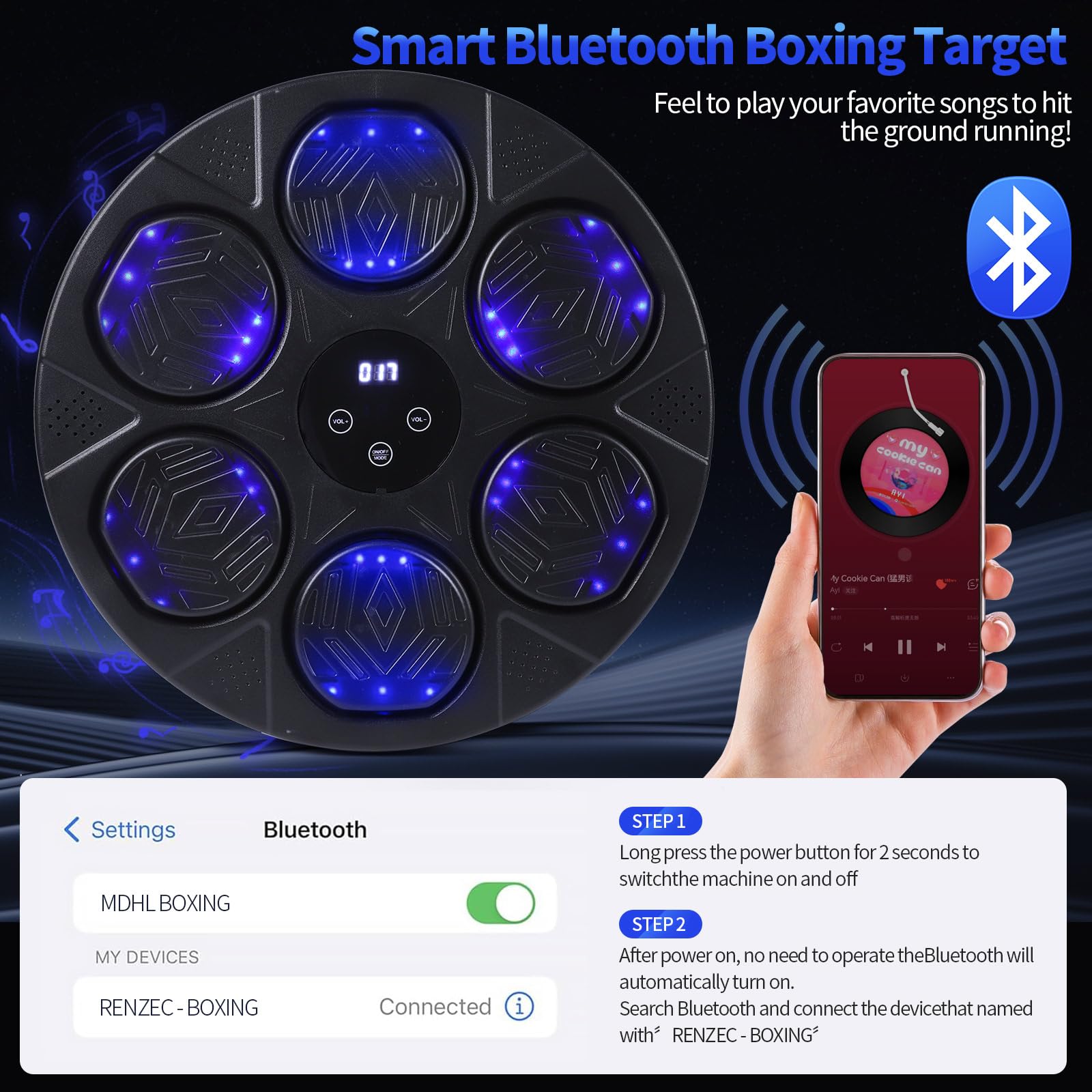 2025 Smart Bluetooth Punching Bag for Adults & Kids - Music Boxing Machine with Gloves, Wall Mount Training Equipment for Home, Office & Gym (Upgrade) | Perfect for Stress Relief, Fitness & Boxing Practice